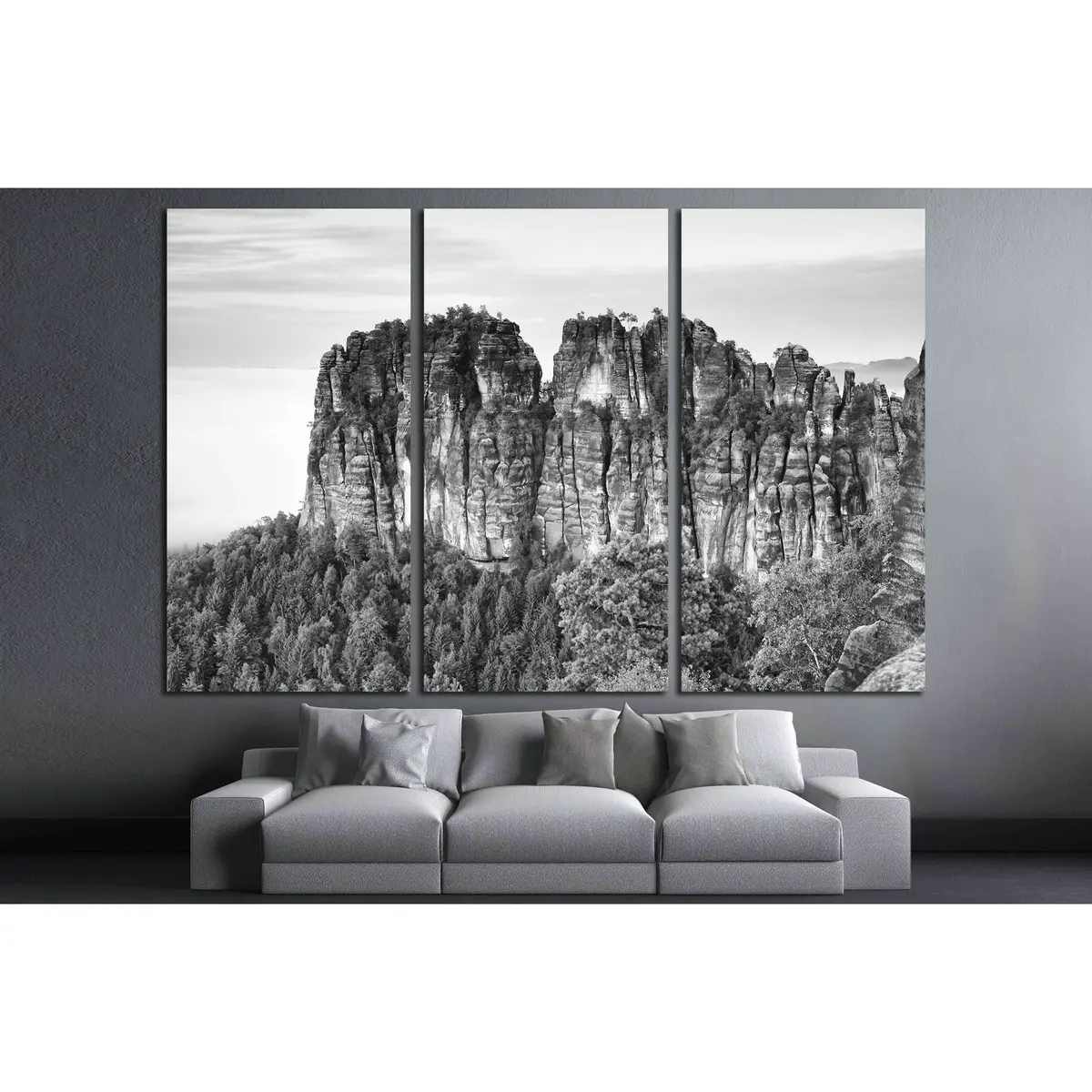 Sharp Sandstone Cliffs Of Schrammsteine Rocks Above Deep Valley №3169 Ready To Hang Canvas Print 5
