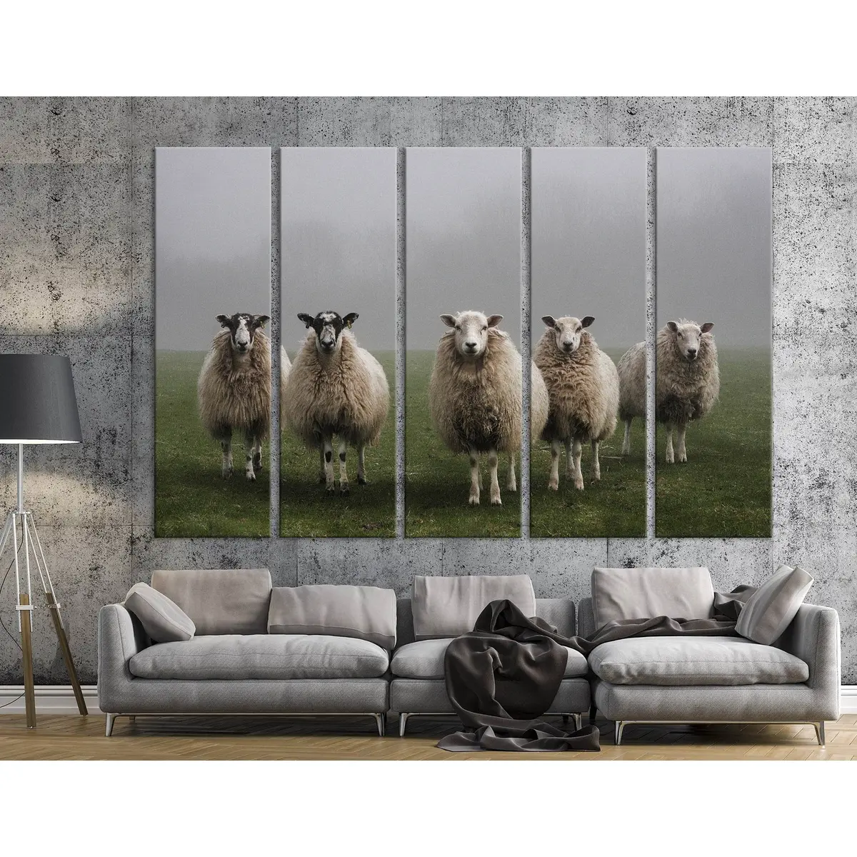 Sheep Grazing in a Misty Dorset Meadow — Ready-to-Hang Canvas Wall Art (No. 04248)