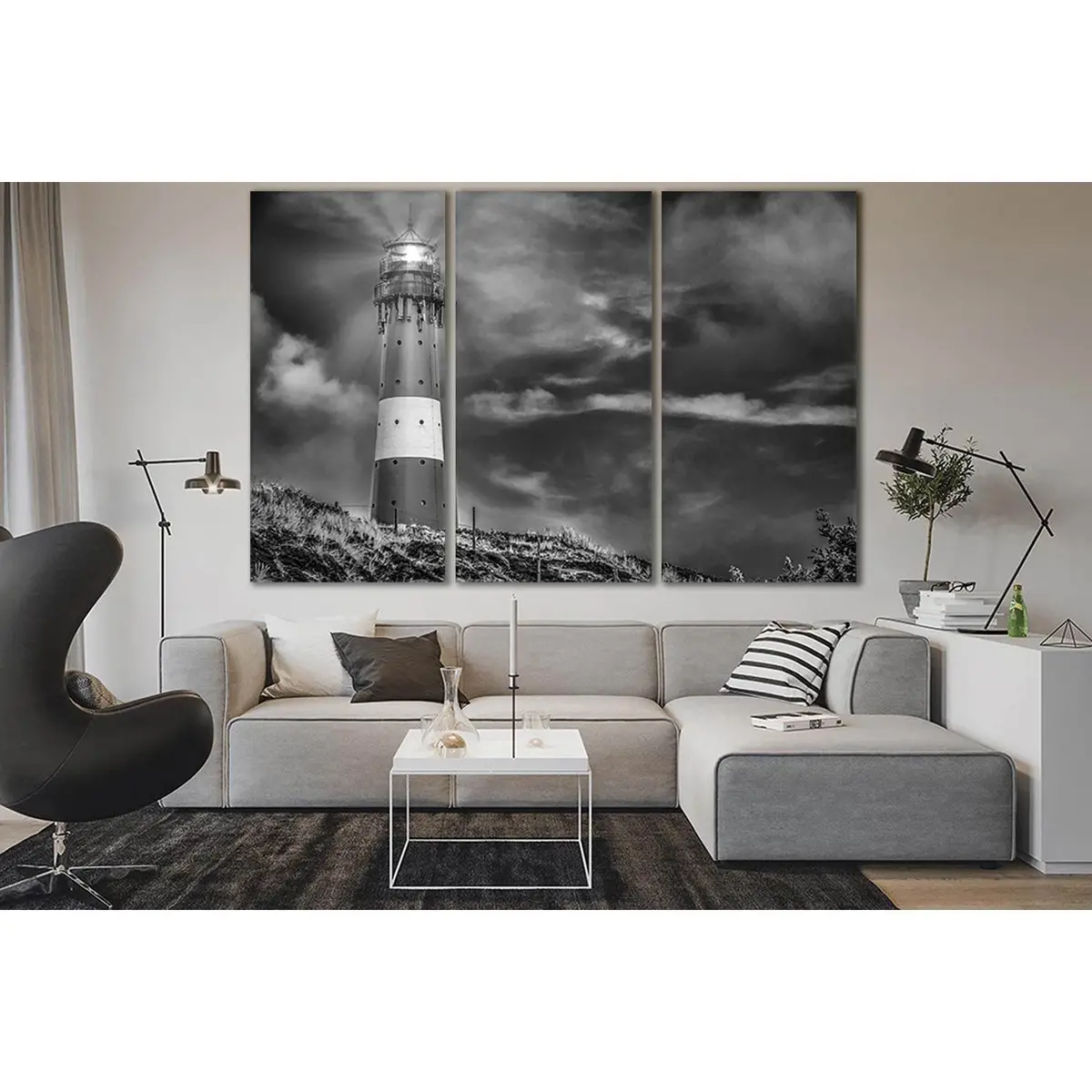 Shining Lighthouse Black And White №Sl830 Ready To Hang Canvas Print 5