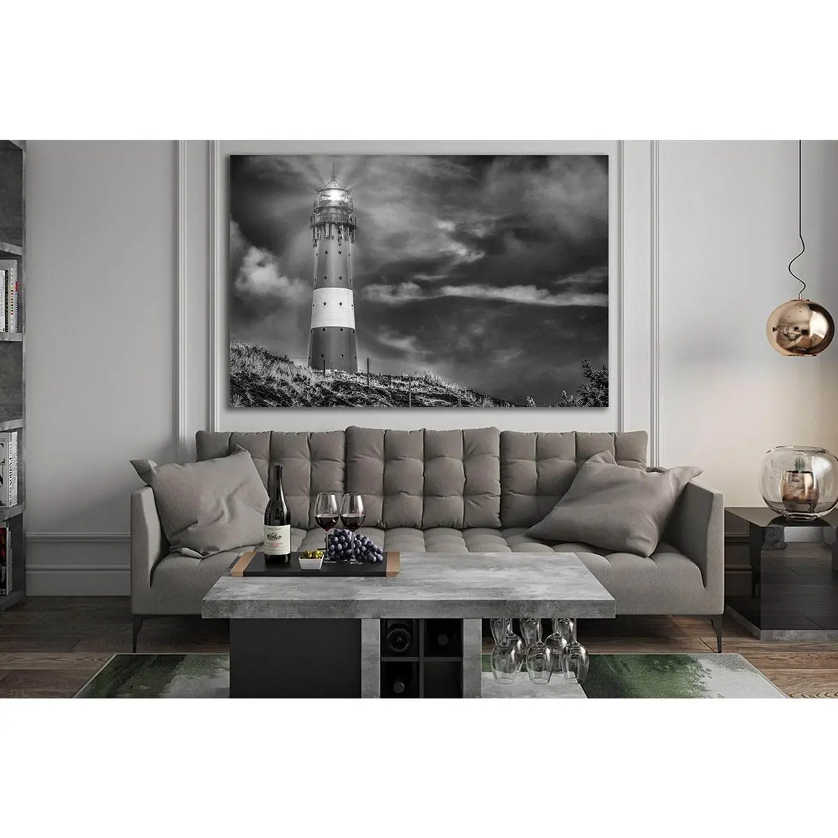 Shining Lighthouse Black And White №Sl830 Ready To Hang Canvas Print 1