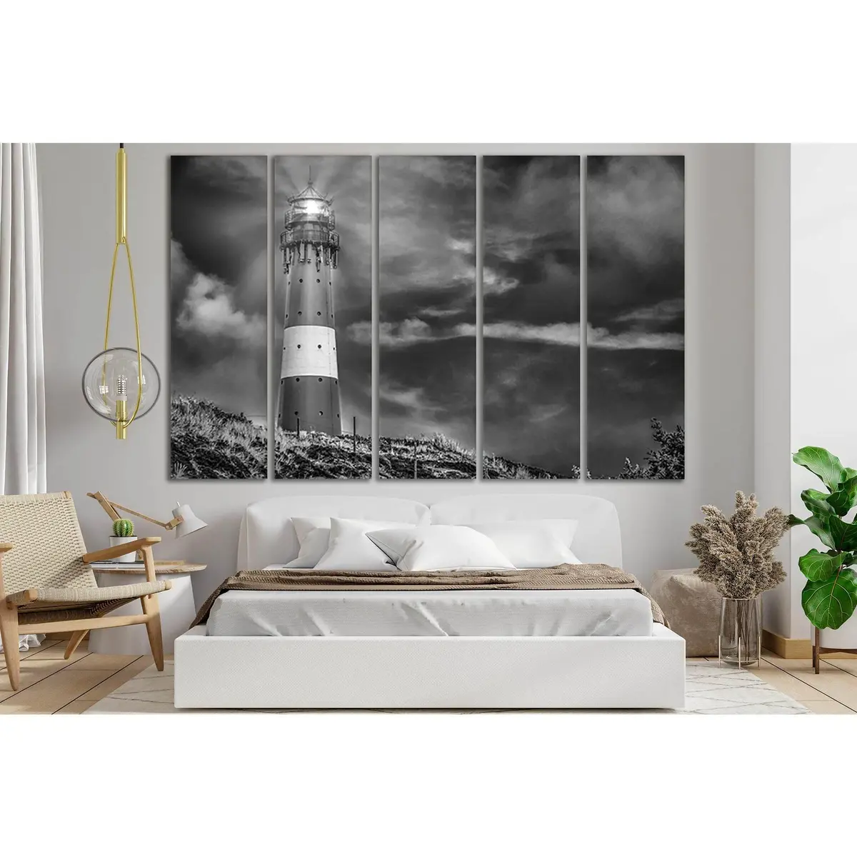 Black & White Lighthouse Canvas Art Print – SL830, Pre-Stretched & Ready to Hang - Image 3