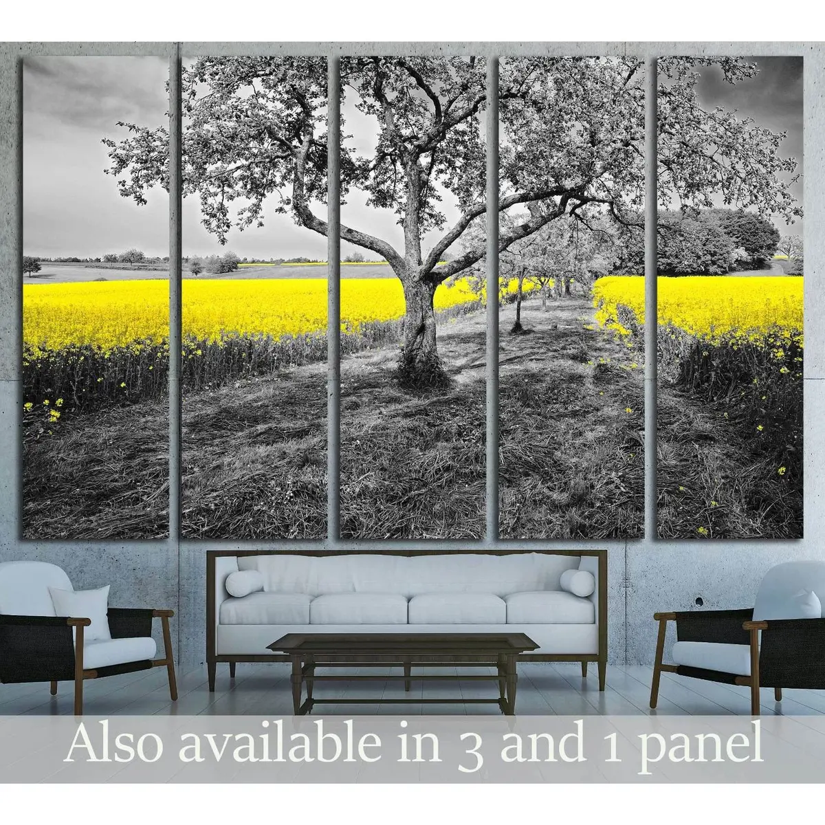 Monochrome Yellow Rapeseed Field Canvas Art Print №2684