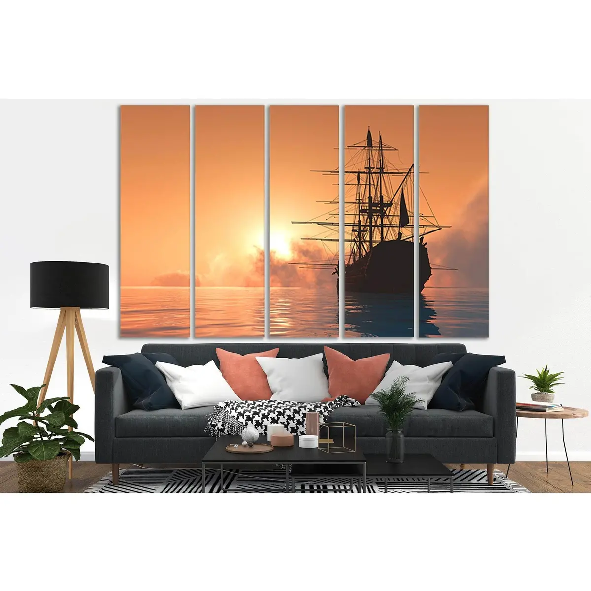 Sunset Ocean Ship Canvas Art №SL283 – Ready-to-Hang Premium Wall Decor