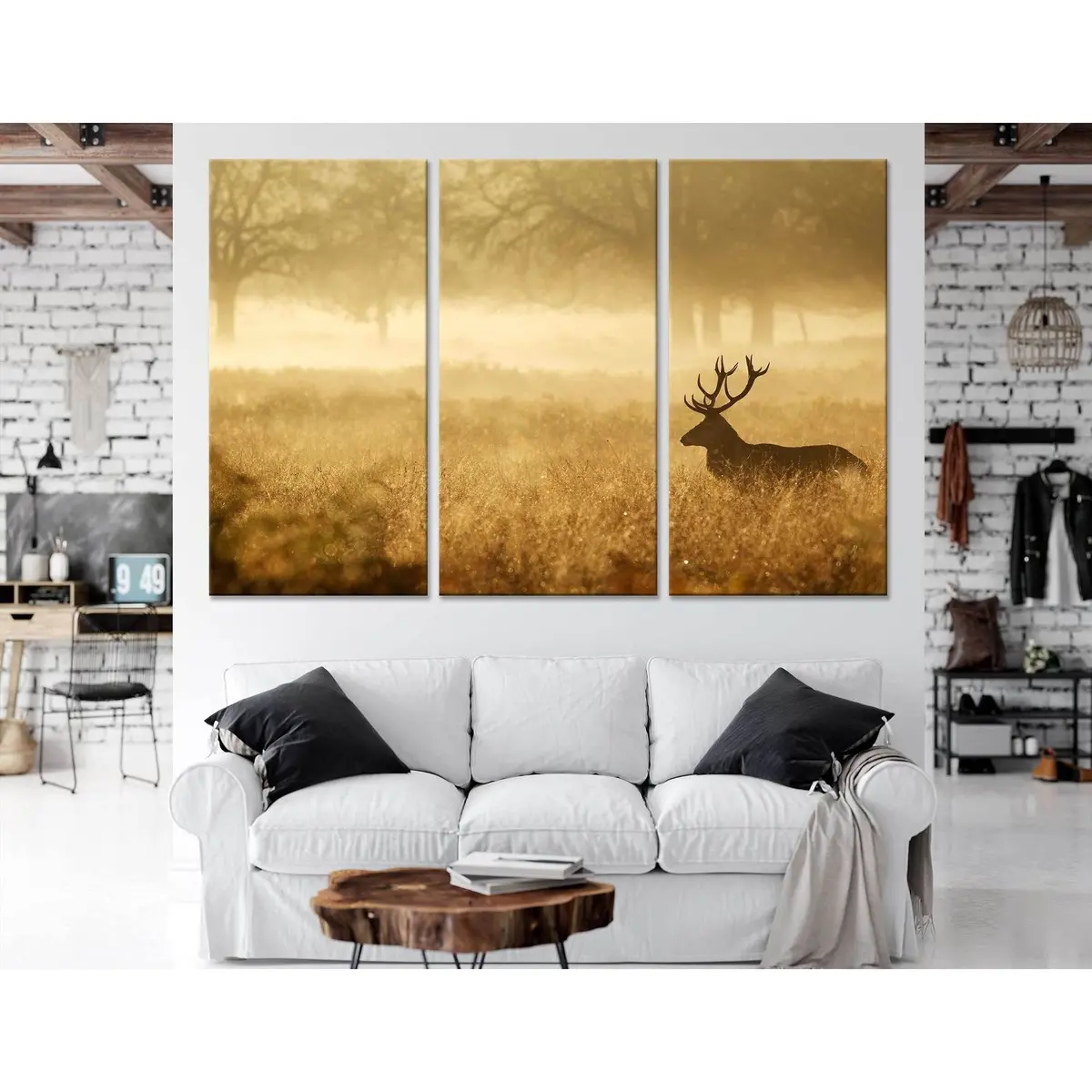 Silhouette Of A Red Deer Stag In The Mist №04140 Ready To Hang Canvas Print 5