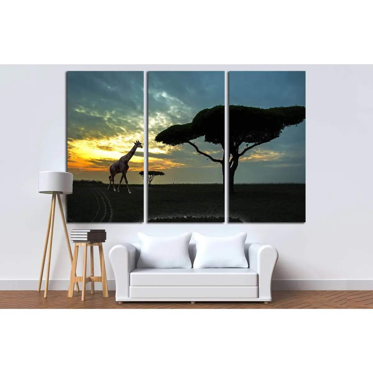 Silhouette Of African Safari Scene With Animals №1827 Ready To Hang Canvas Print 3