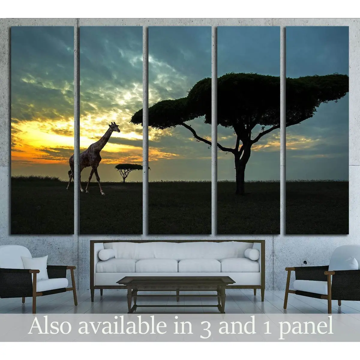 Silhouette Of African Safari Scene With Animals №1827 Ready To Hang Canvas Print 1