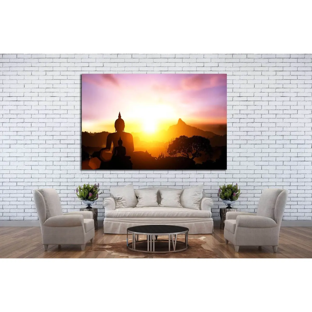 Silhouette Of Buddha On Sunset №702 Ready To Hang Canvas Print 3