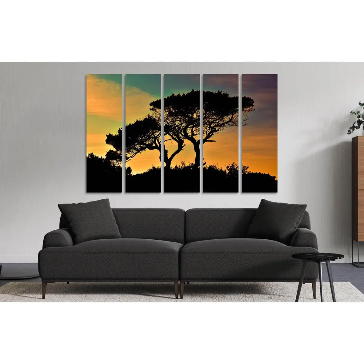Sunset Plant Silhouette Canvas Art №D1817 – Premium Ready-to-Hang Wall Decor