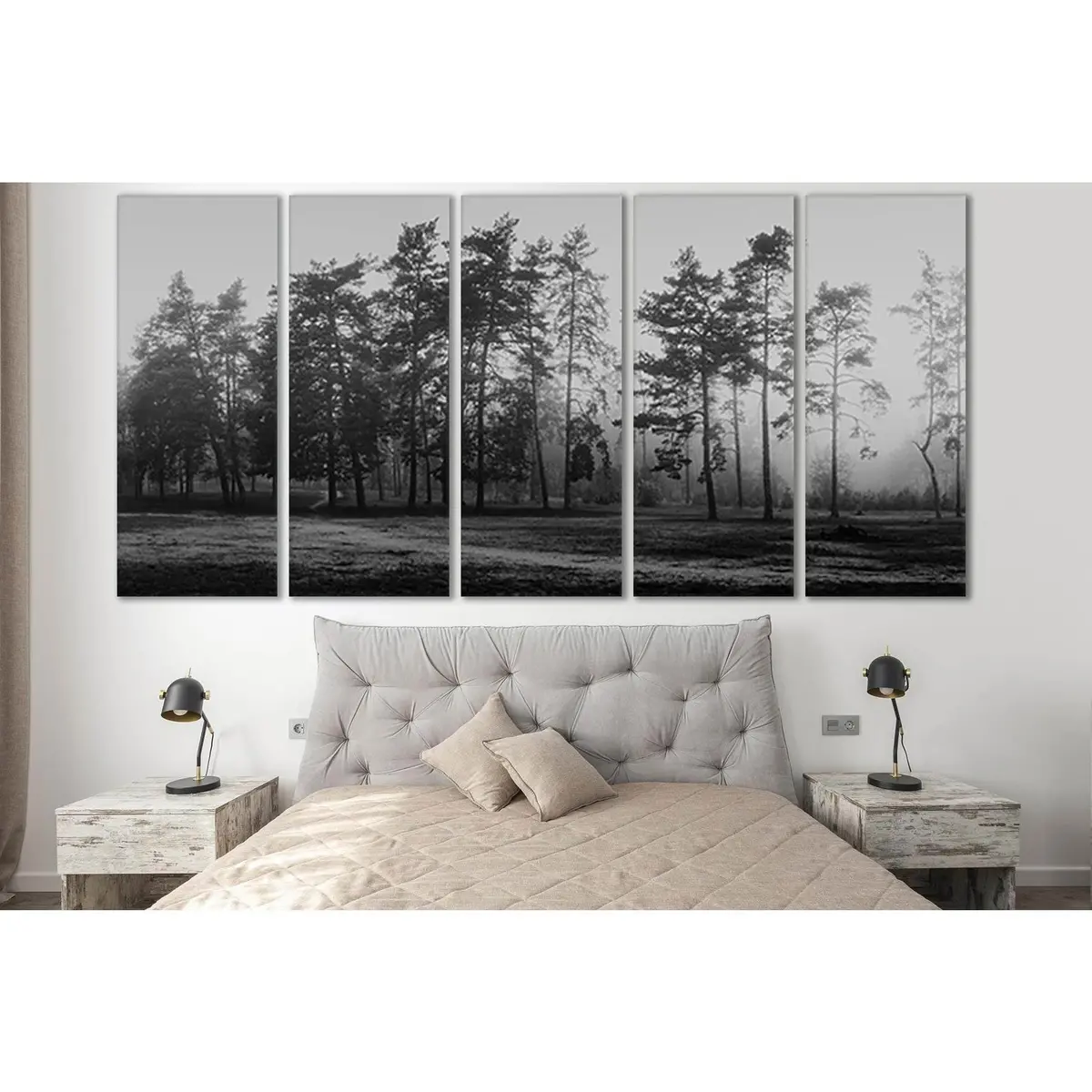 Black & White Forest Silhouette Canvas Art №SL799 – Pre-Stretched, Ready-to-Hang Wall Decor