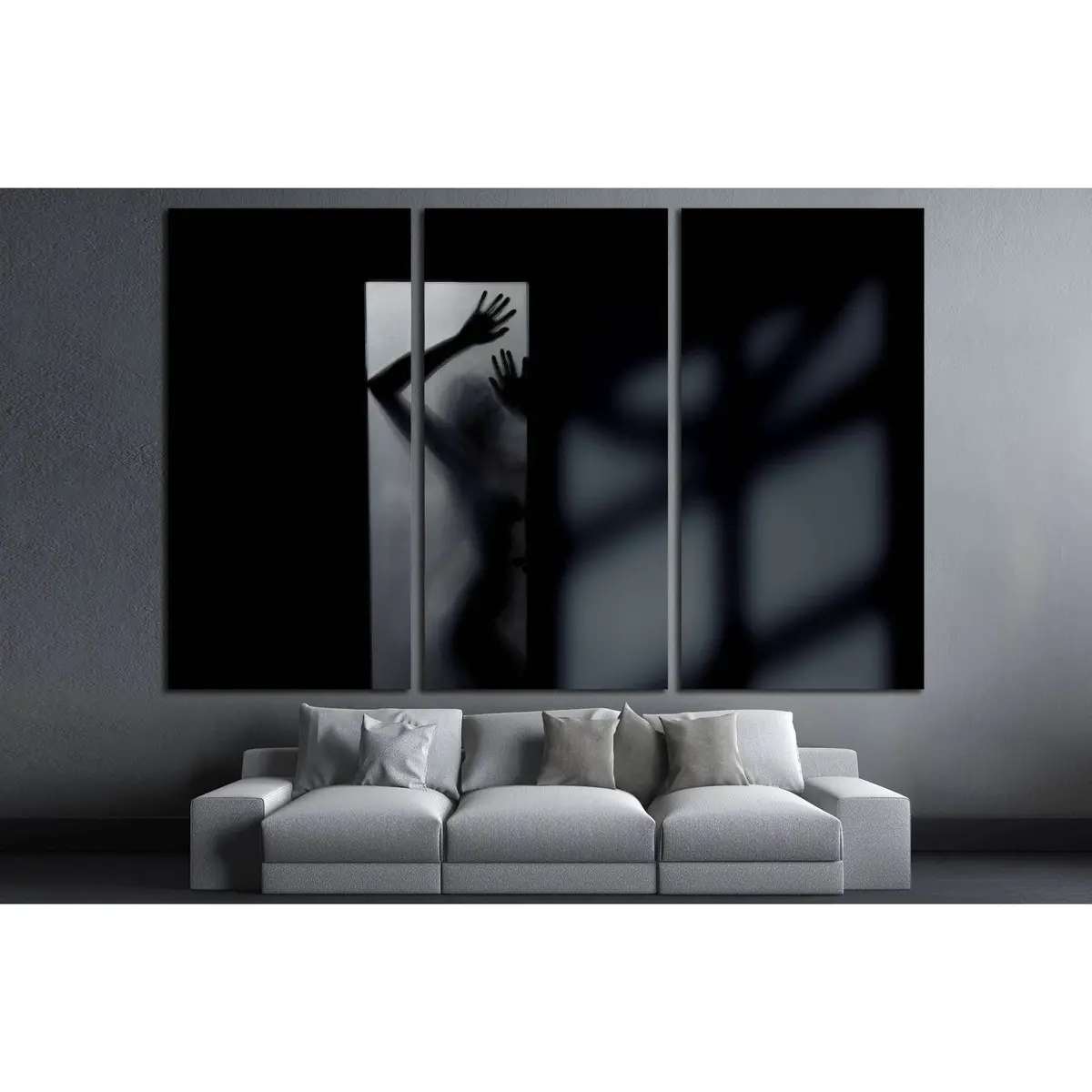 Silhouette Of The Sexy Woman Behind The Glass Door. Interior With Deep Shadows №2771 Ready To Hang Canvas Print 5