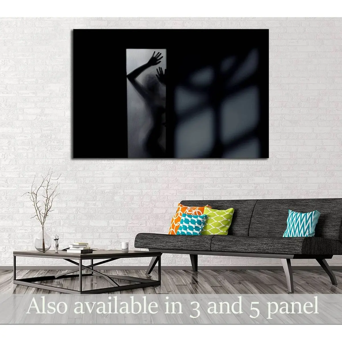 Silhouette Of The Sexy Woman Behind The Glass Door. Interior With Deep Shadows №2771 Ready To Hang Canvas Print 1