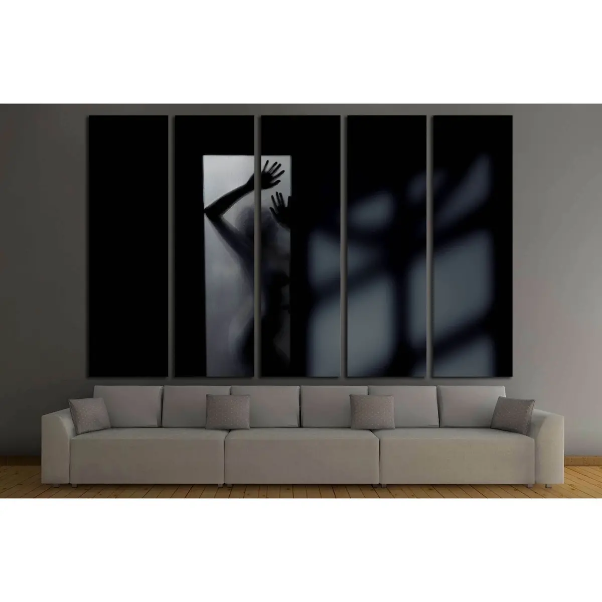 Elegant Female Silhouette Behind Glass Door – Moody Interior Shadow Wall Art Canvas Print #2771 - Image 3