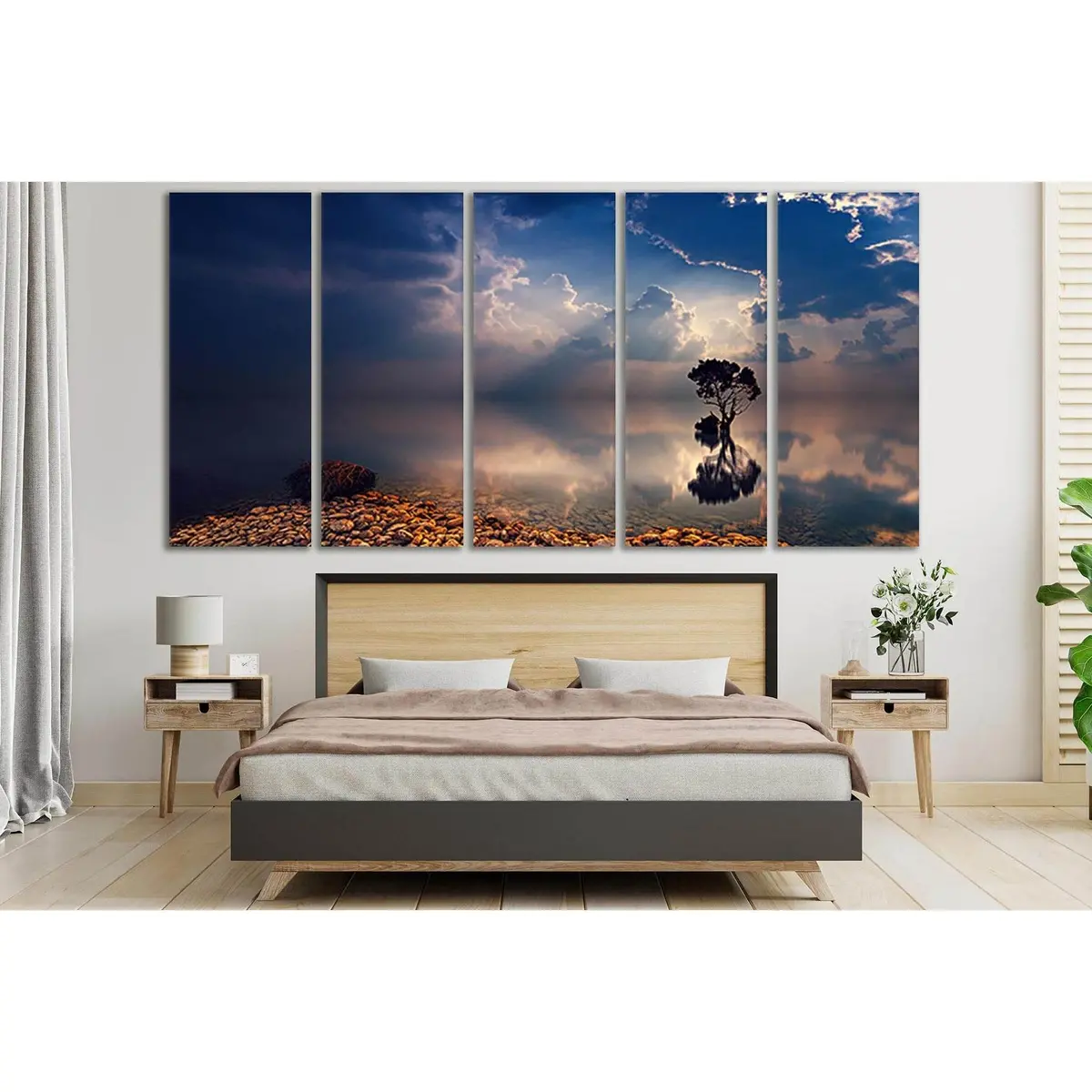 Sunset Silhouette Tree Reflection Canvas Wall Art – Ready-to-Hang Print SL807