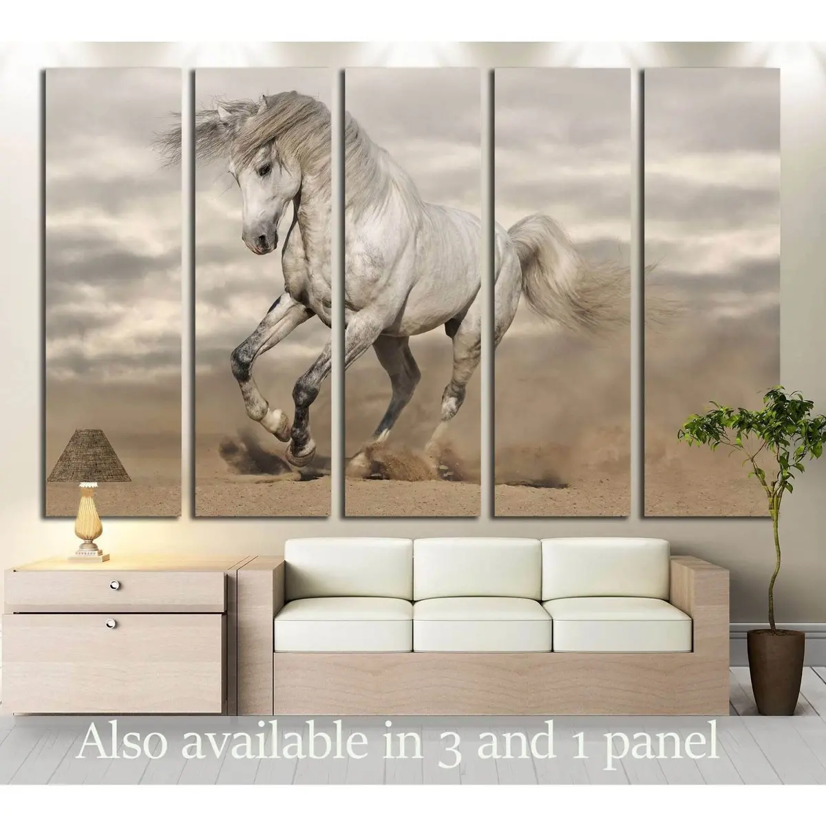 Elegant Silver-Gray Andalusian Horse Art Print – Desert-Toned Ready-to-Hang Canvas