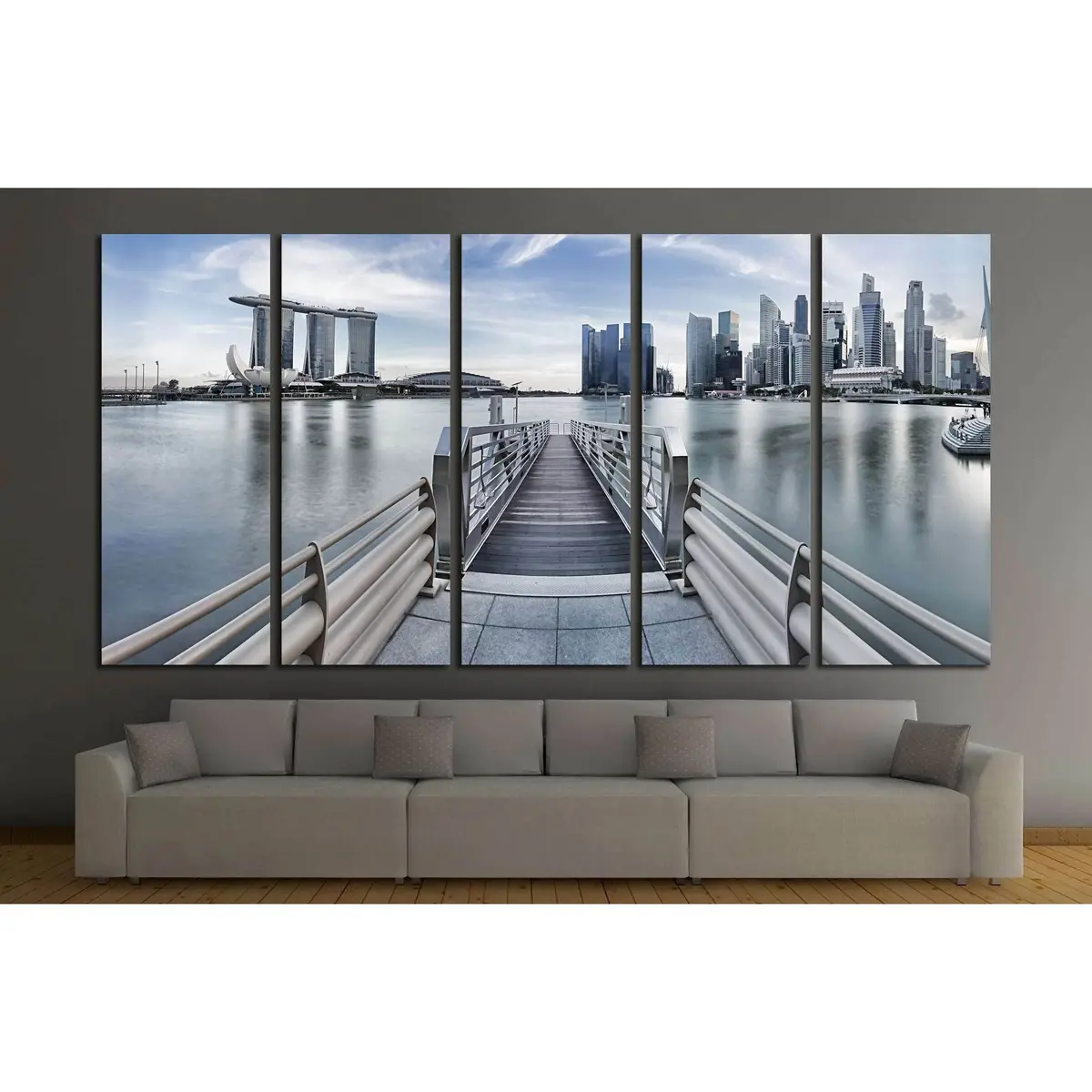 Singapore Skyline Canvas Print – Scenic Pier Perspective Wall Art, Pre-Strung & Ready to Display - Image 3