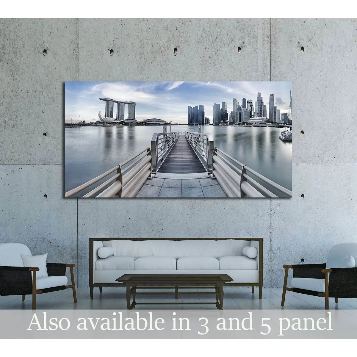Singapore City Skyline Seen From The Pier №2661 Ready To Hang Canvas Print 1
