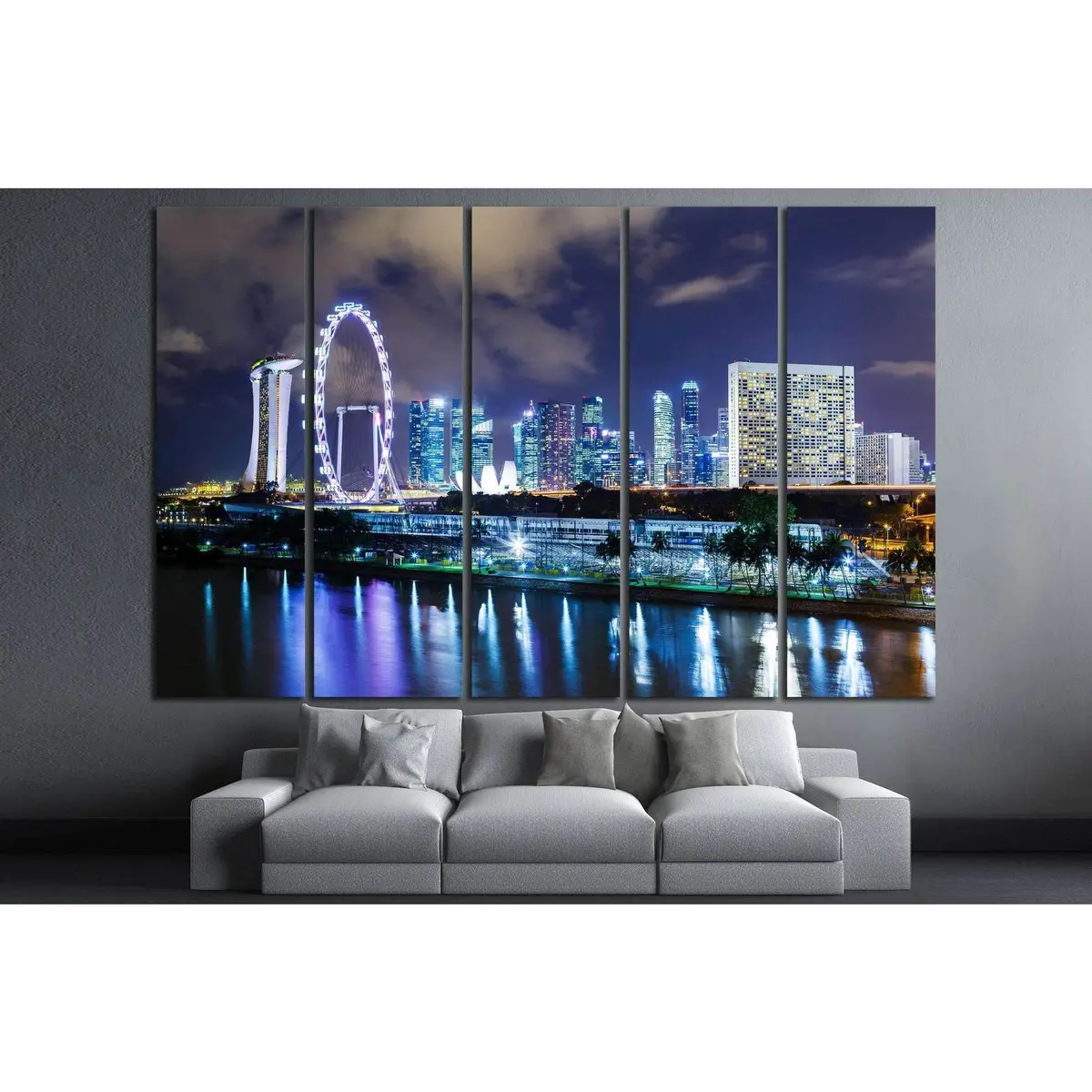 Singapore Cityscape Night Canvas Art Print – Pre-Strung & Ready to Hang - Image 3