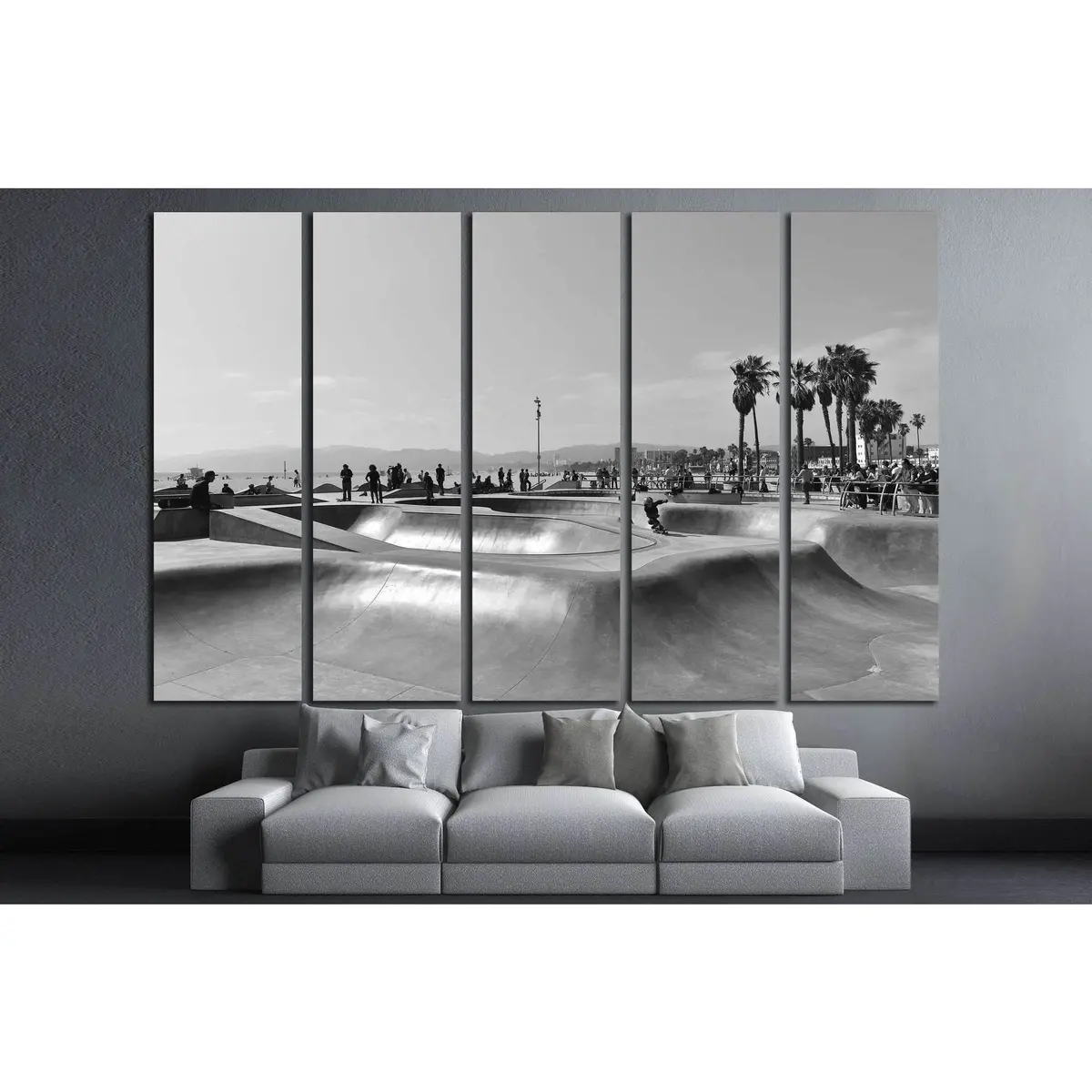 Venice Beach Skatepark Black-and-White Canvas Art Print #1568 – Ready to Hang - Image 3
