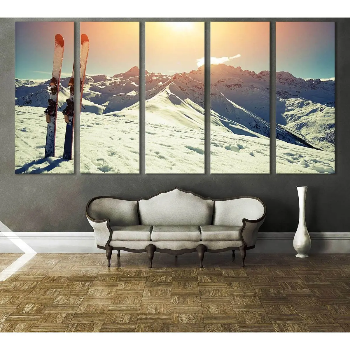 Ski Scene Mountain Canvas Wall Art Print #666