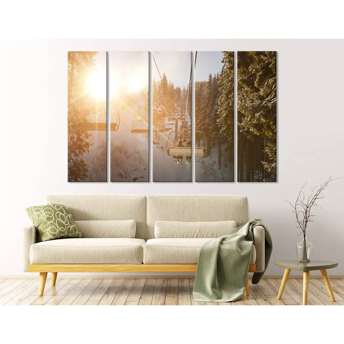 Snowy Mountain Ski Lift Canvas Art Print №04445