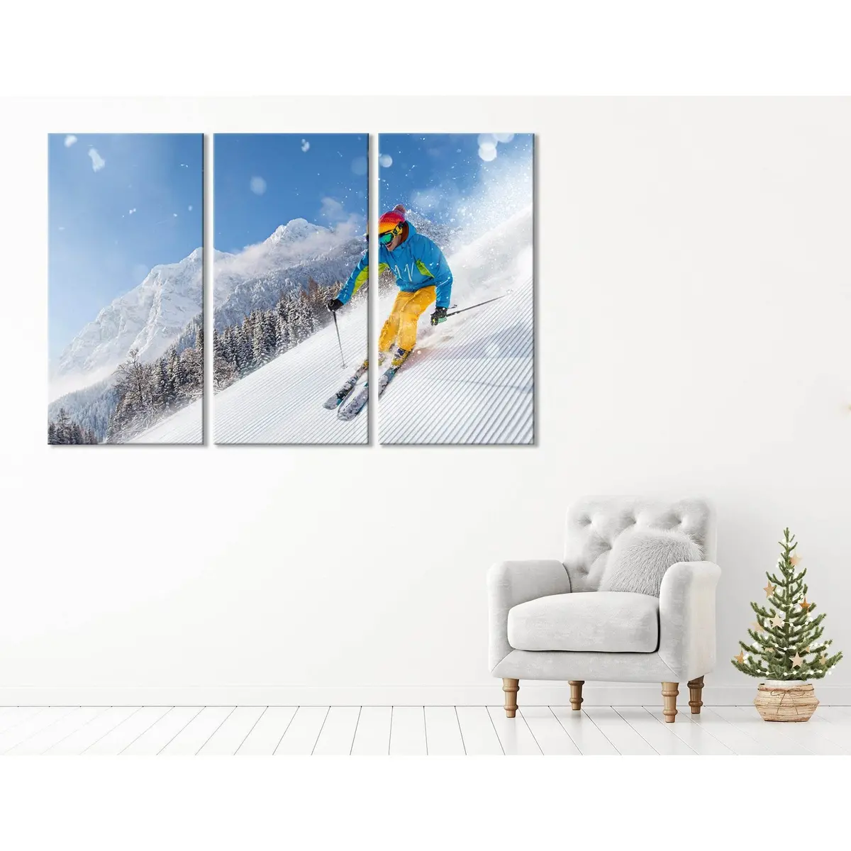 Skier Descends From A Snowy Mountain №04429 Ready To Hang Canvas Print 5