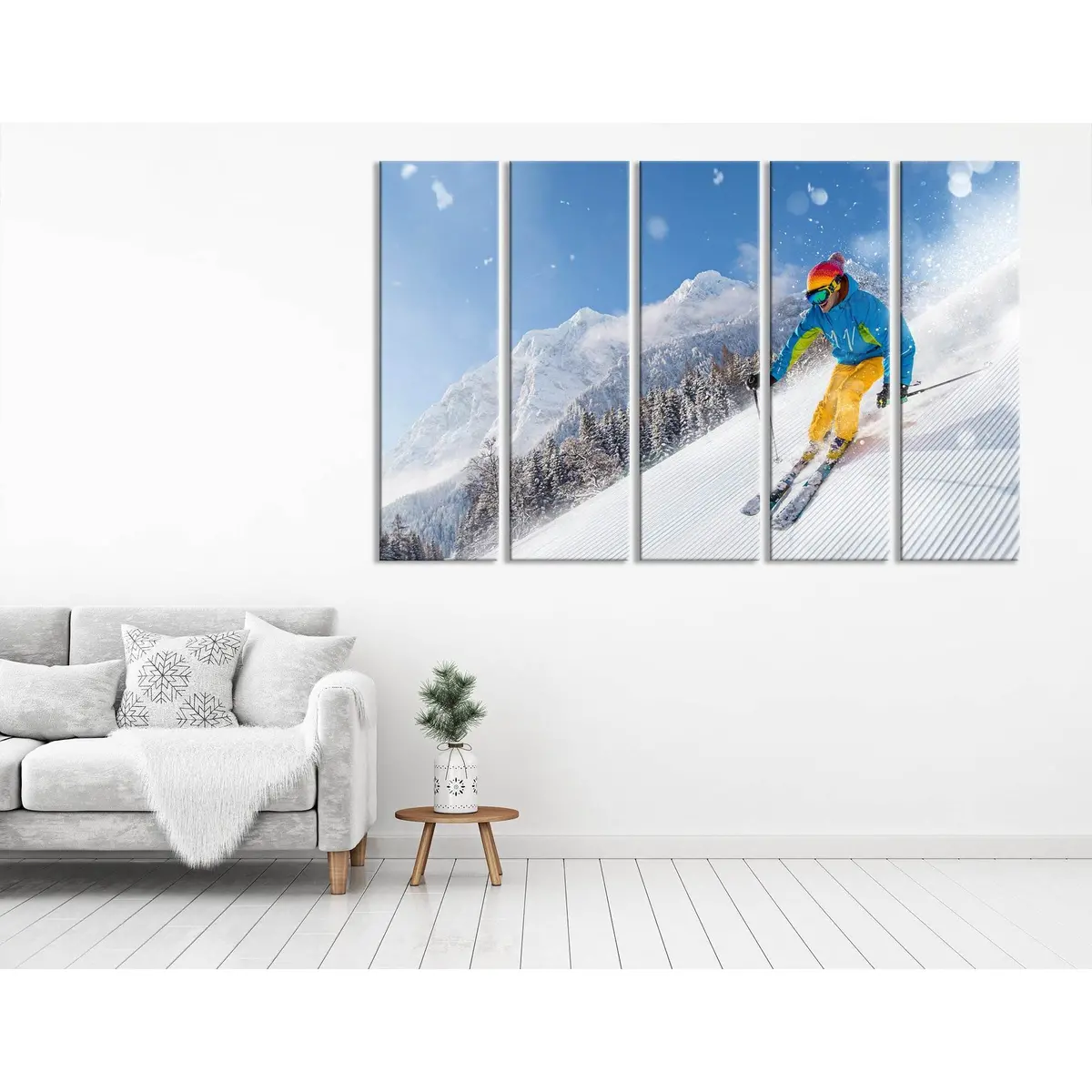Ready-to-Hang Canvas Art Print: Skier on Snowy Mountain (No. 04429)