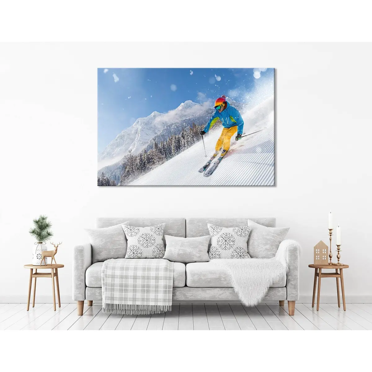 Skier Descends From A Snowy Mountain №04429 Ready To Hang Canvas Print 3