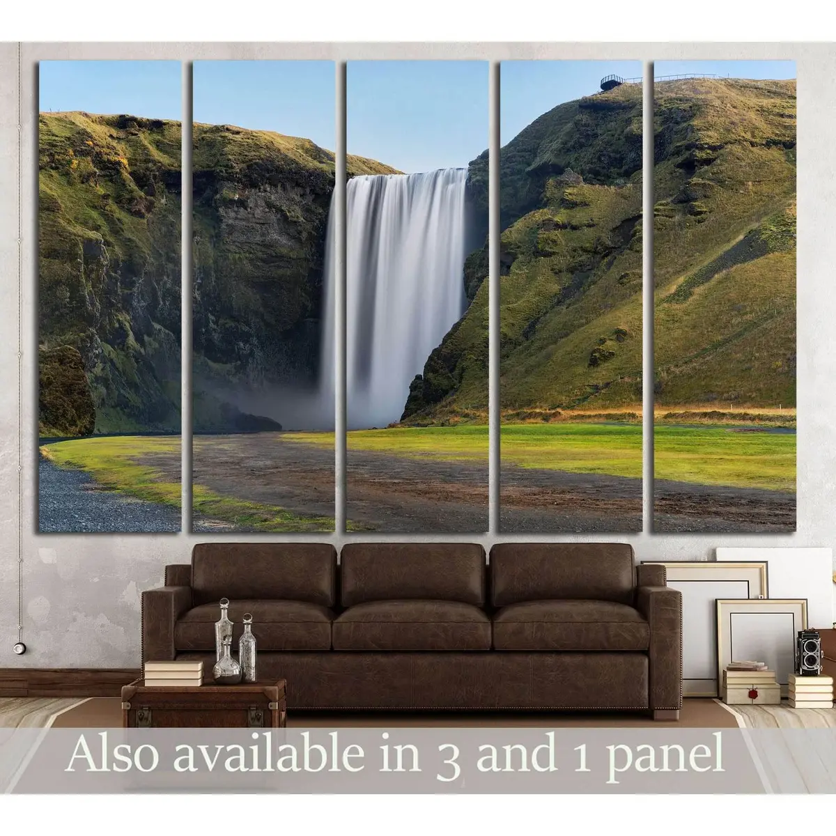 Stunning Skogafoss Waterfall in Iceland — Captured with Long Exposure Technique — Premium Ready-to-Hang Canvas Wall Art