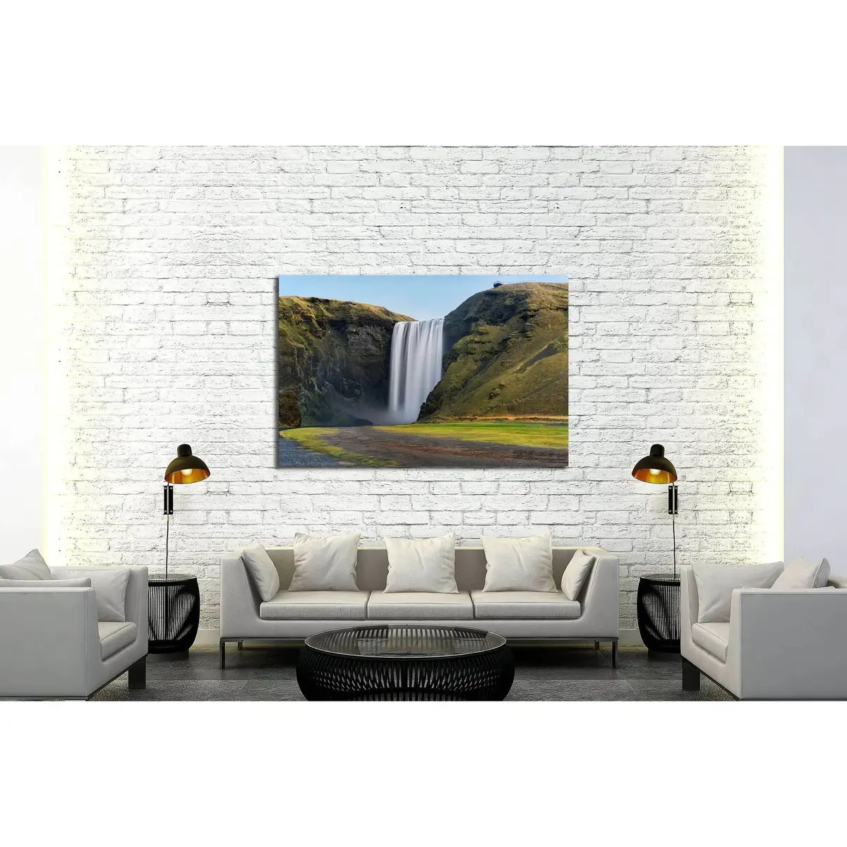 Skogafoss Waterfall. Iceland. Long Exposure №3081 Ready To Hang Canvas Print 3