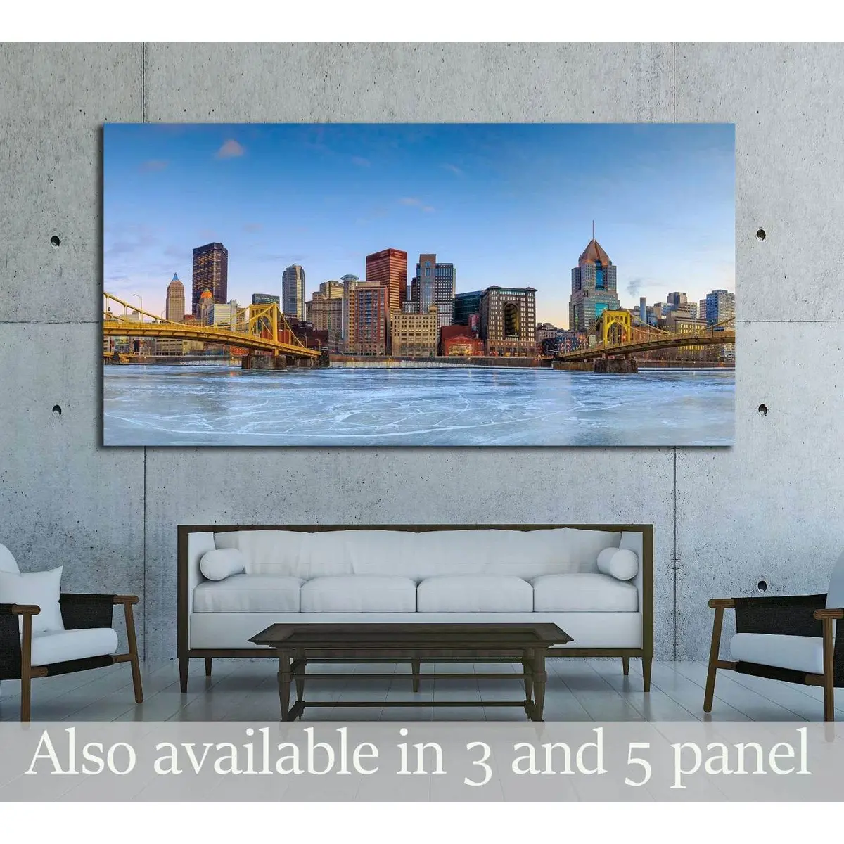 Skyline Of Downtown Pittsburgh At Twilight Panorama №1699 Ready To Hang Canvas Print 1