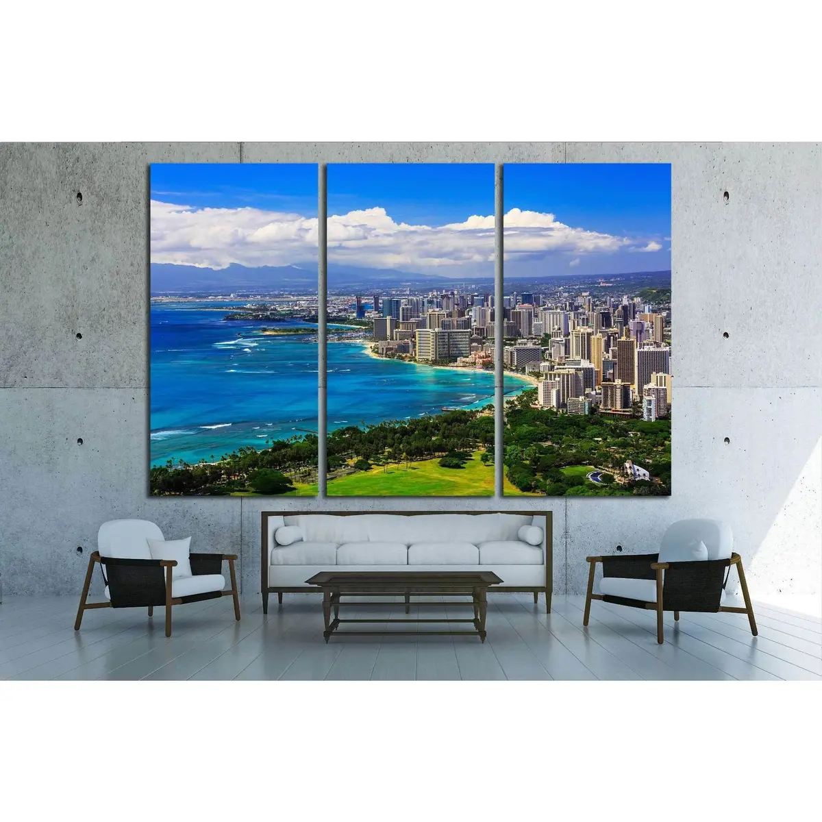 Skyline Of Honolulu, Hawaii And Buildings On Waikiki Beach №1716 Ready To Hang Canvas Print 3