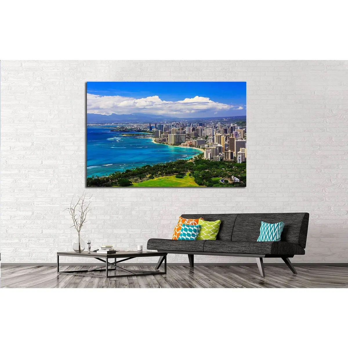 Skyline Of Honolulu, Hawaii And Buildings On Waikiki Beach №1716 Ready To Hang Canvas Print 2