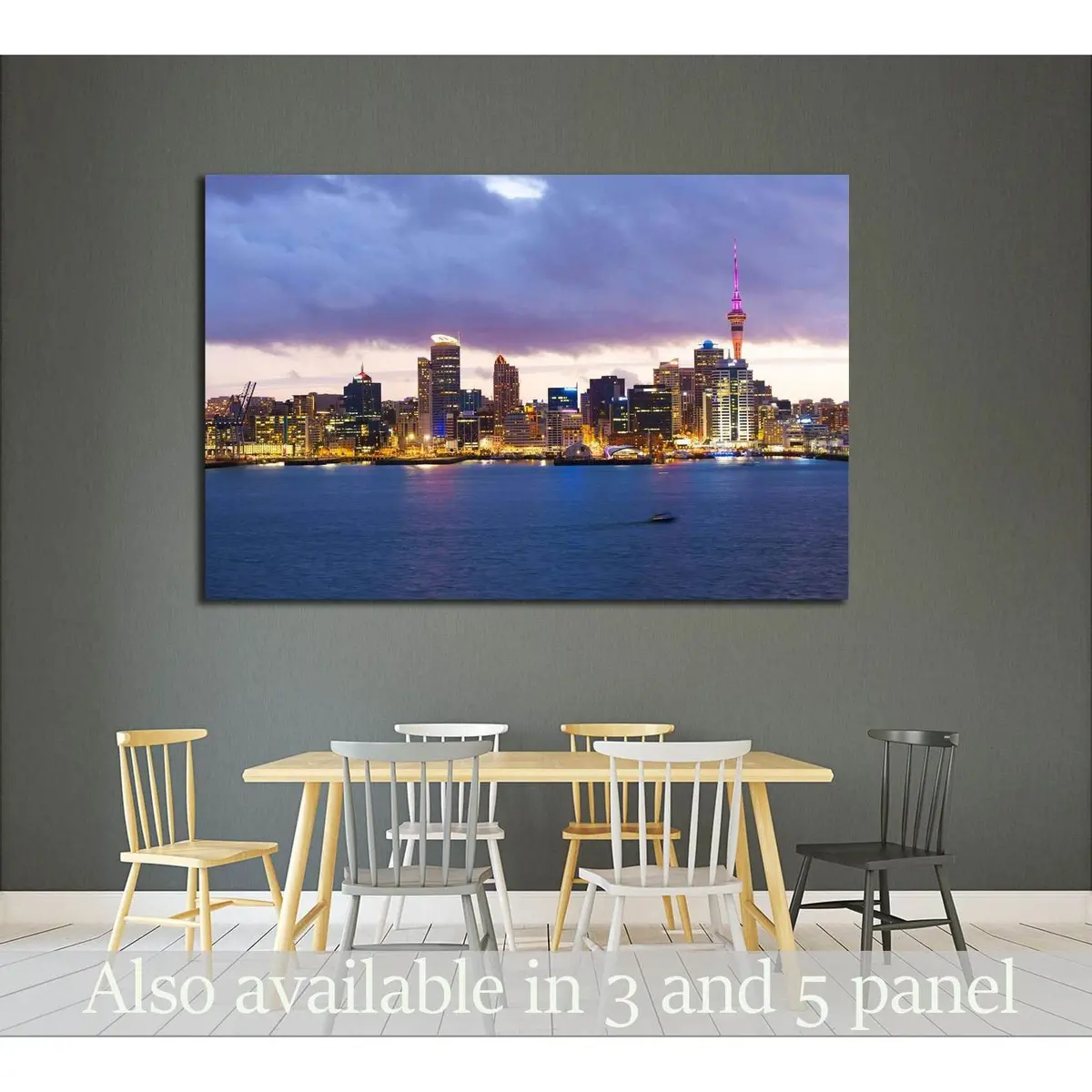Skyline Photo Of The Biggest City In The New Zealand, Auckland. The Photo Was Taken After Sunset Across The Bay №2278 Ready To Hang Canvas Print 1