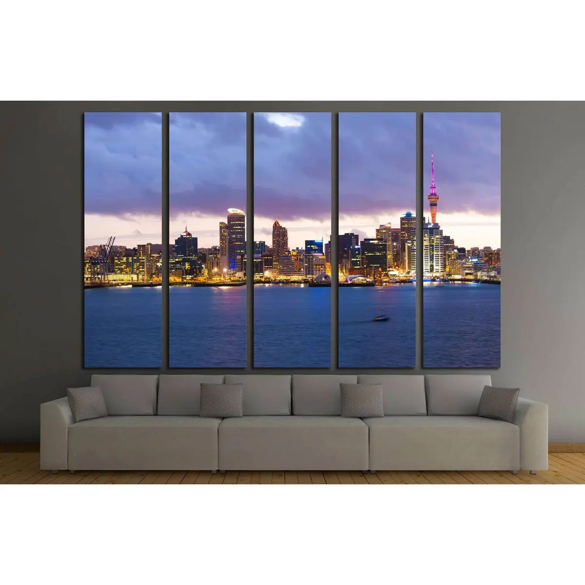 Stunning Auckland skyline canvas print capturing the city’s iconic silhouette at dusk over Waitematā Harbour — professionally stretched, ready to hang - Image 3