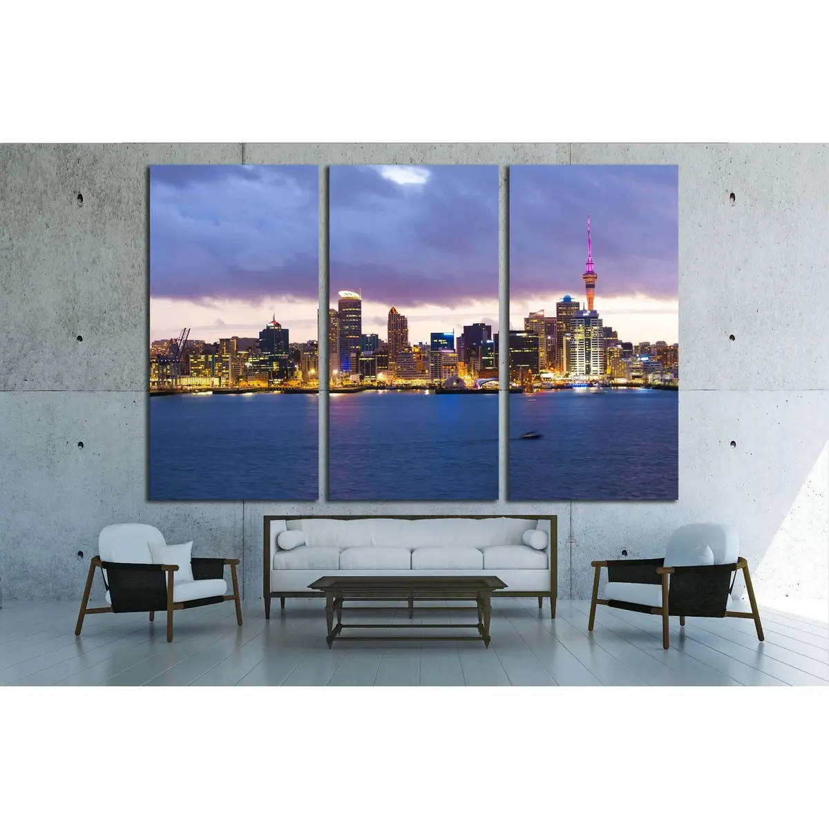 Skyline Photo Of The Biggest City In The New Zealand, Auckland. The Photo Was Taken After Sunset Across The Bay №2278 Ready To Hang Canvas Print 5