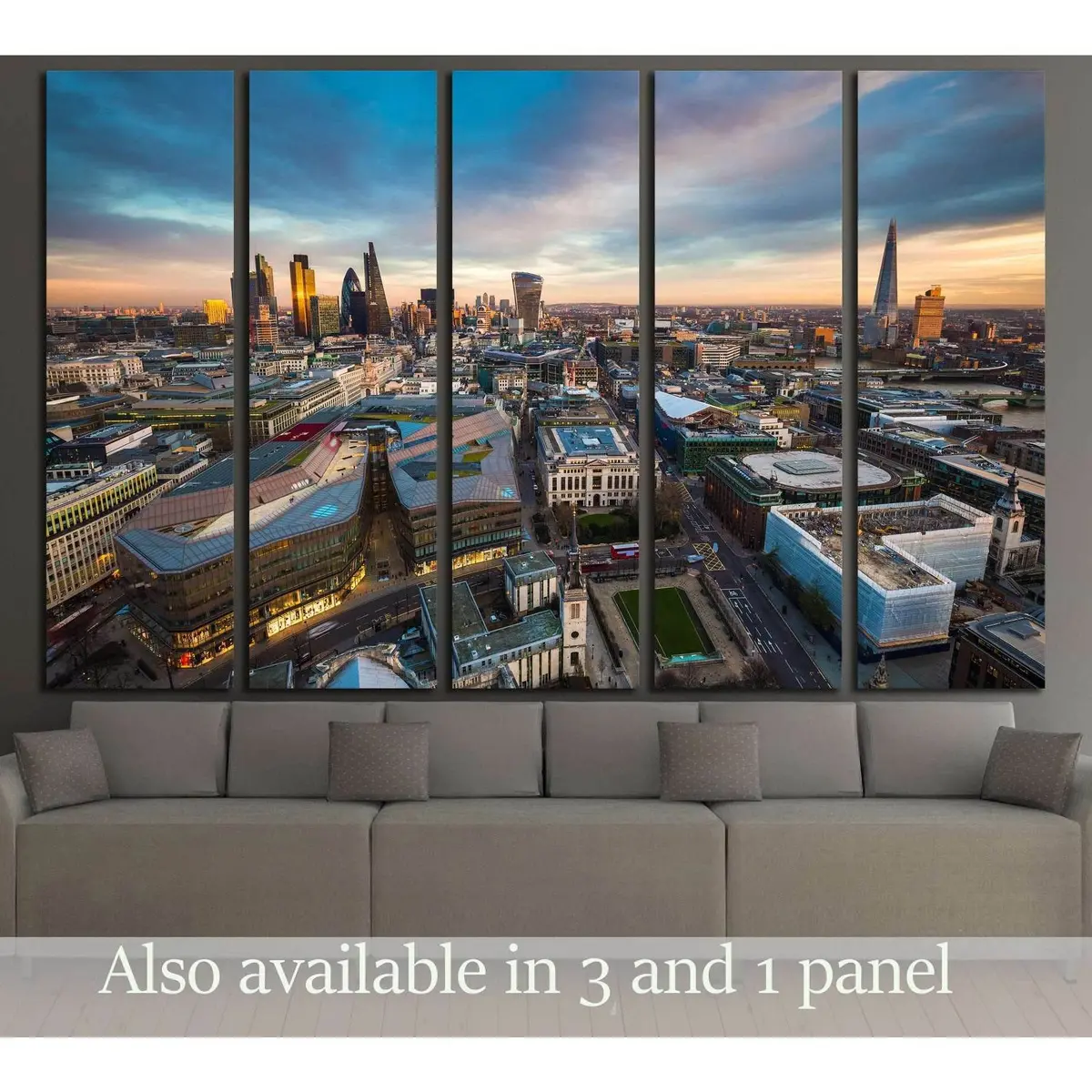 London Bank District Skyline Canvas Art – Magic Hour Photography Wall Decor