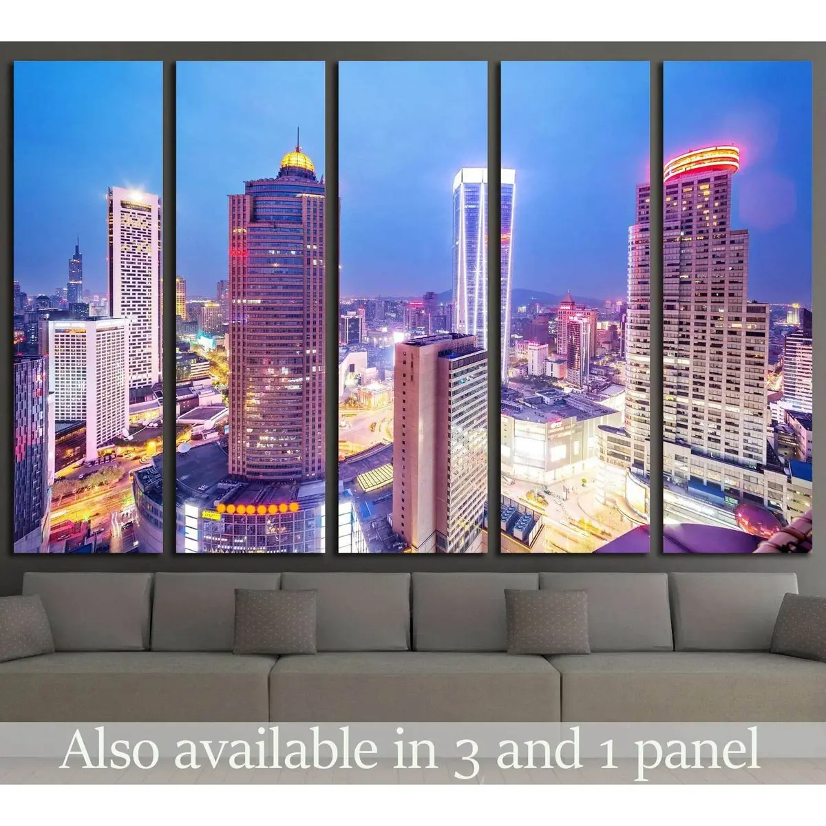 Urban Night Skyline Canvas Art Print №2281 – Ready to Hang