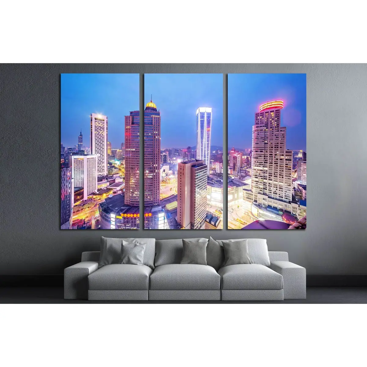 Skyline,Office Buildings And Cityscape At Night №2281 Ready To Hang Canvas Print 5