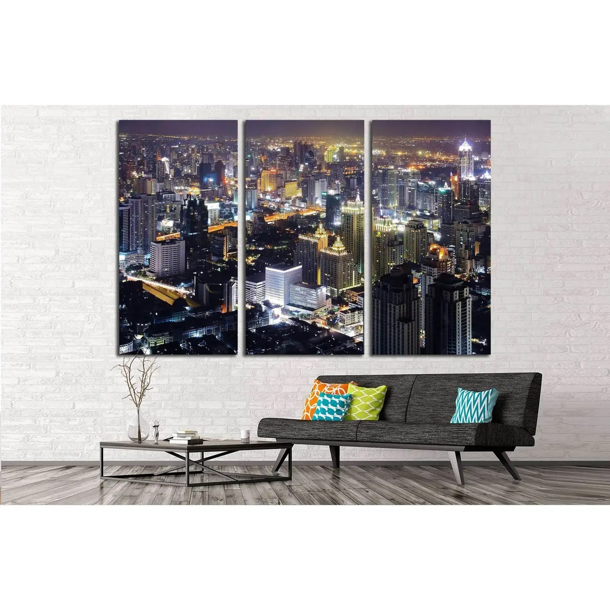 Skyscraper Bangkok Downtown Top View At Night From Top Of Thailand №2585 Ready To Hang Canvas Print 5