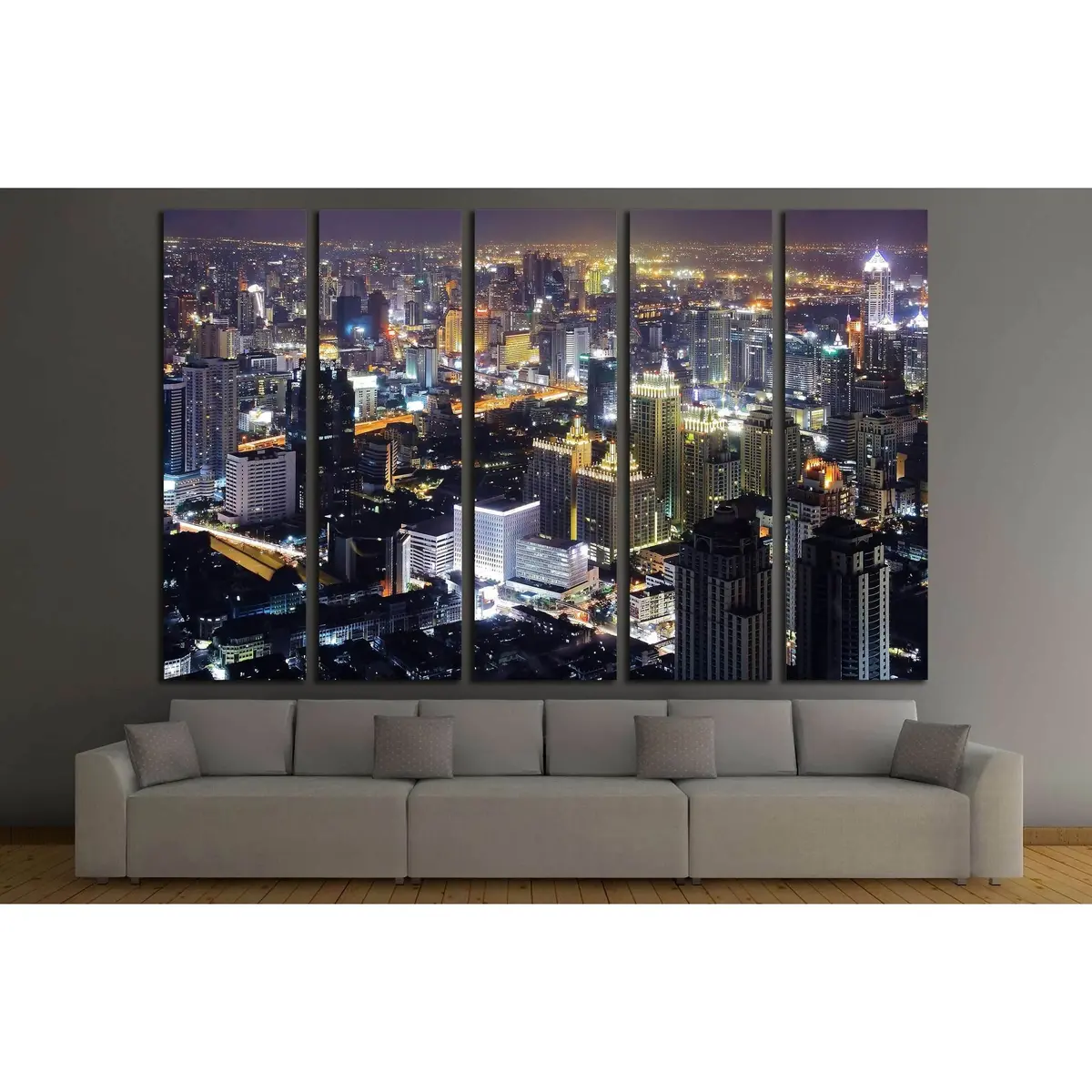 Bangkok Night Cityscape Canvas Art – Aerial Downtown View from Thailand’s Skyscraper Top - Image 3