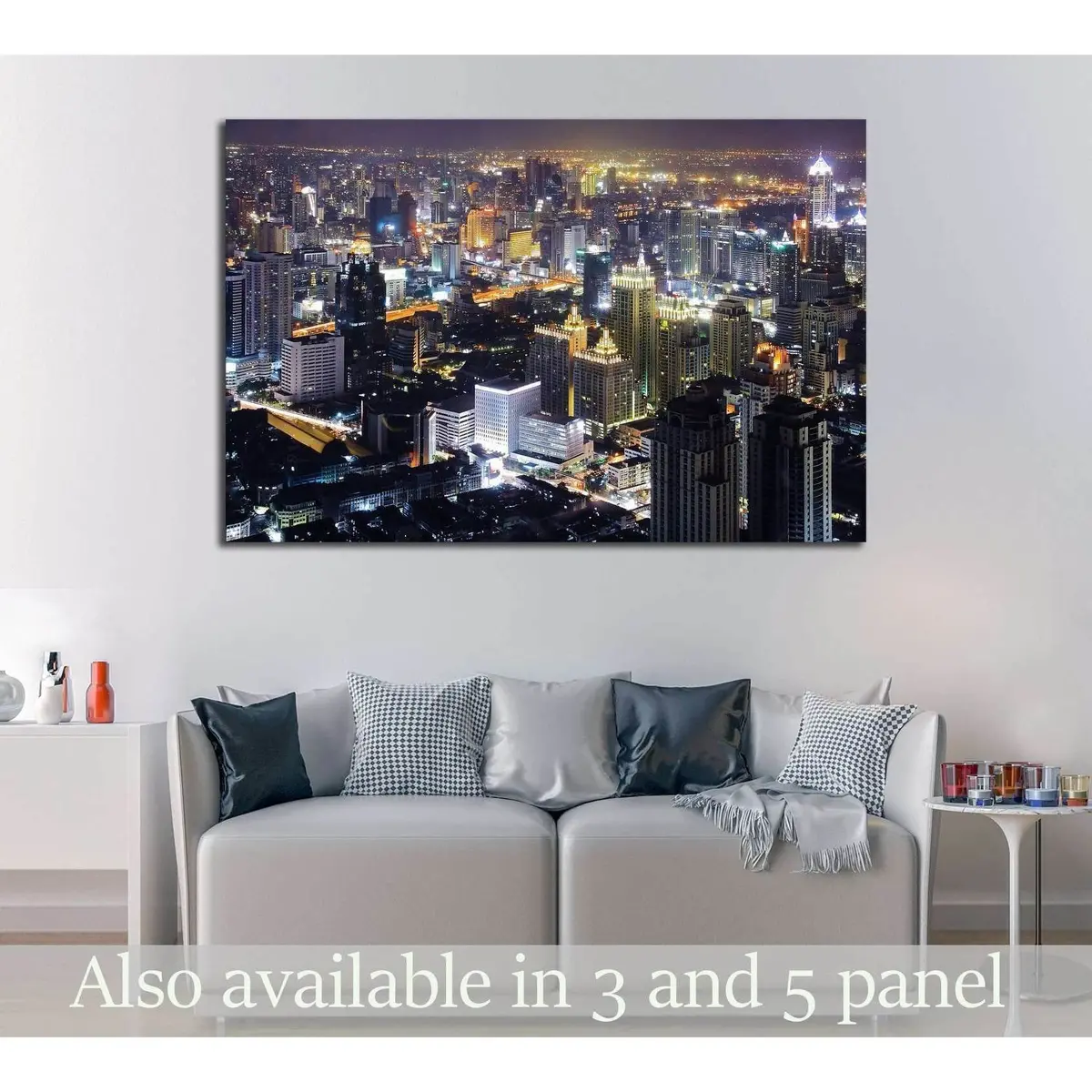 Skyscraper Bangkok Downtown Top View At Night From Top Of Thailand №2585 Ready To Hang Canvas Print 1