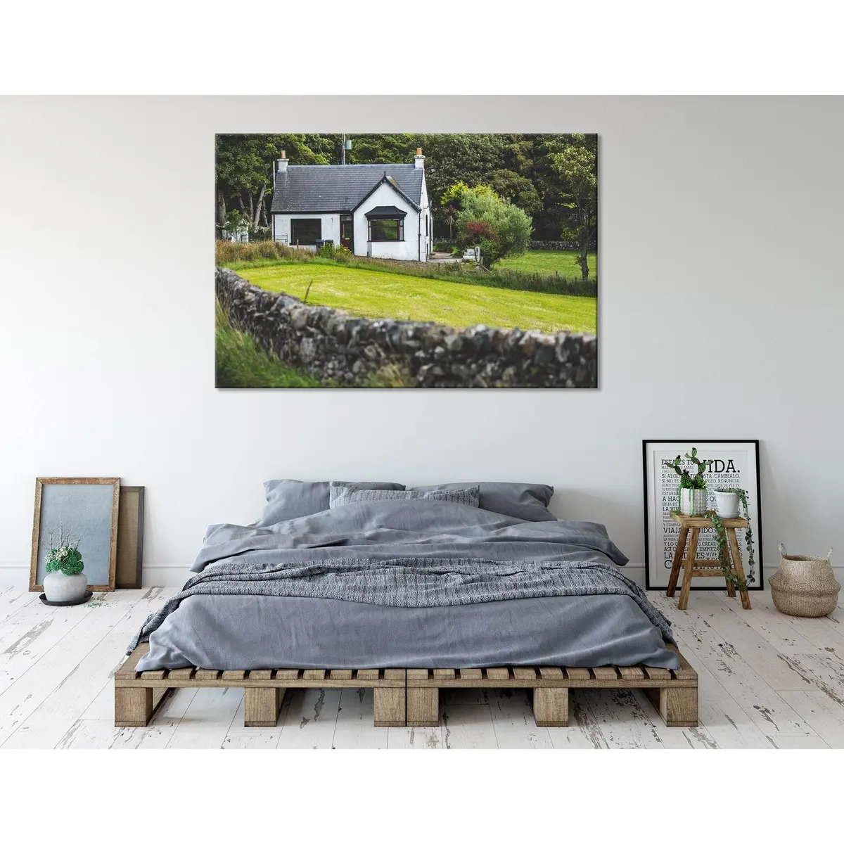 Small White Countryside Cottage, Islay Island №04204 Ready To Hang Canvas Print 1