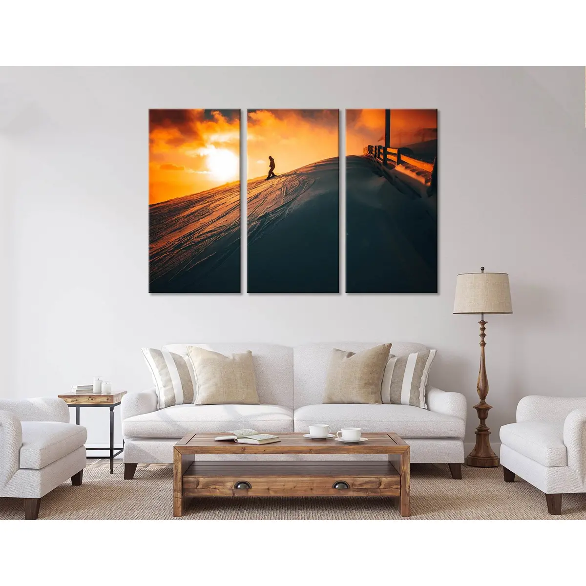 Snowboarder On A Snowy Hill During Sunset №04431 Ready To Hang Canvas Print 5
