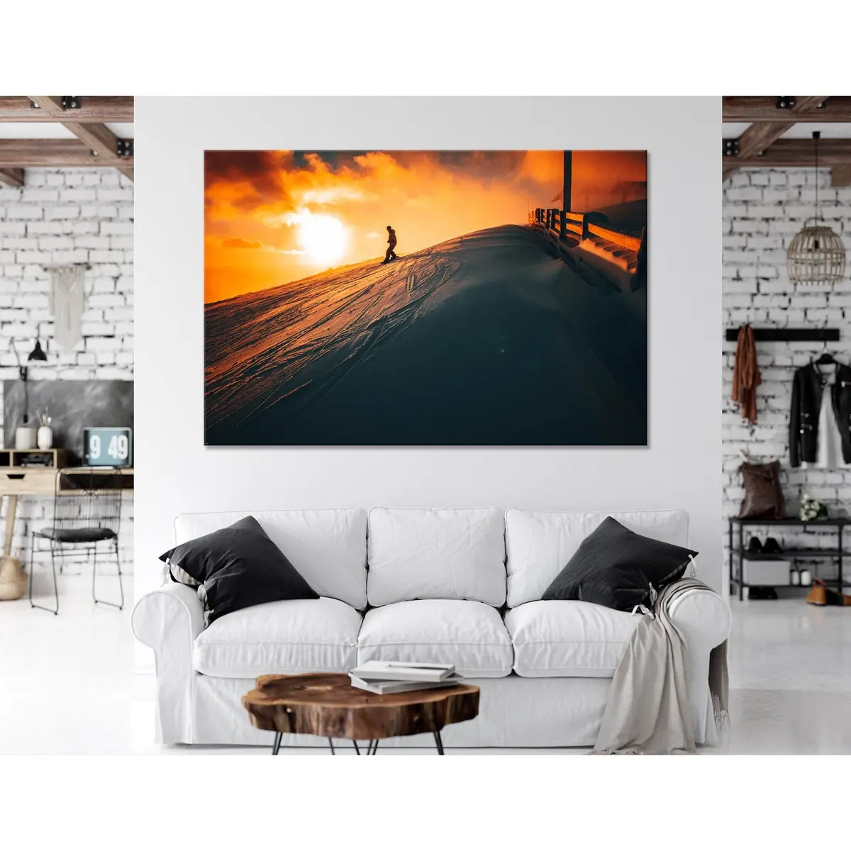 Snowboarder On A Snowy Hill During Sunset №04431 Ready To Hang Canvas Print 1