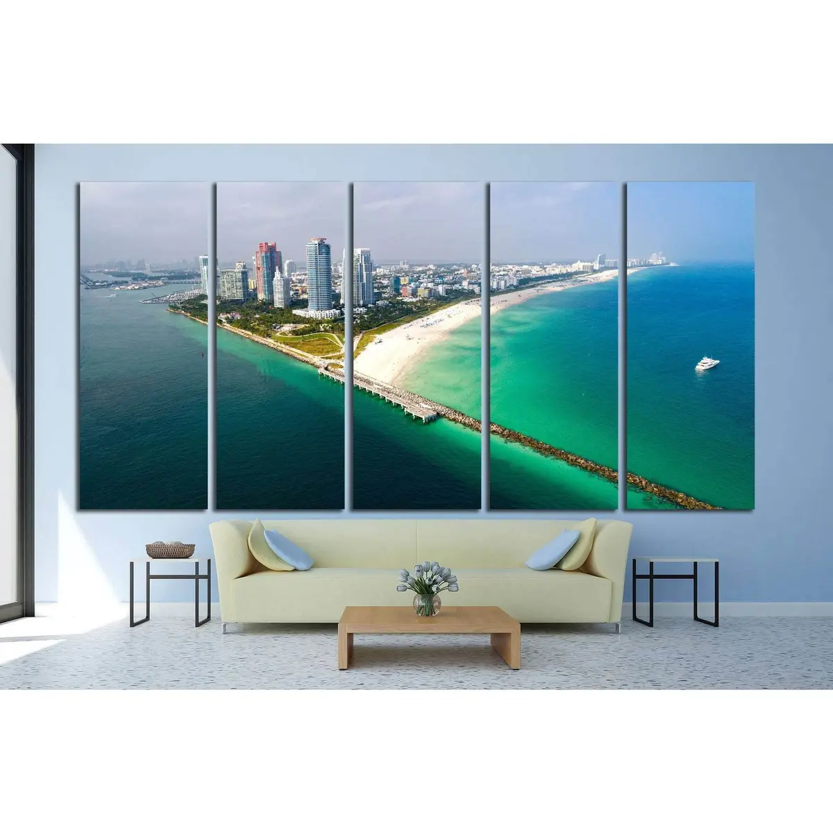 South Beach Miami Aerial Landscape Canvas Print – Ready-to-Hang Wall Art #1108 - Image 2