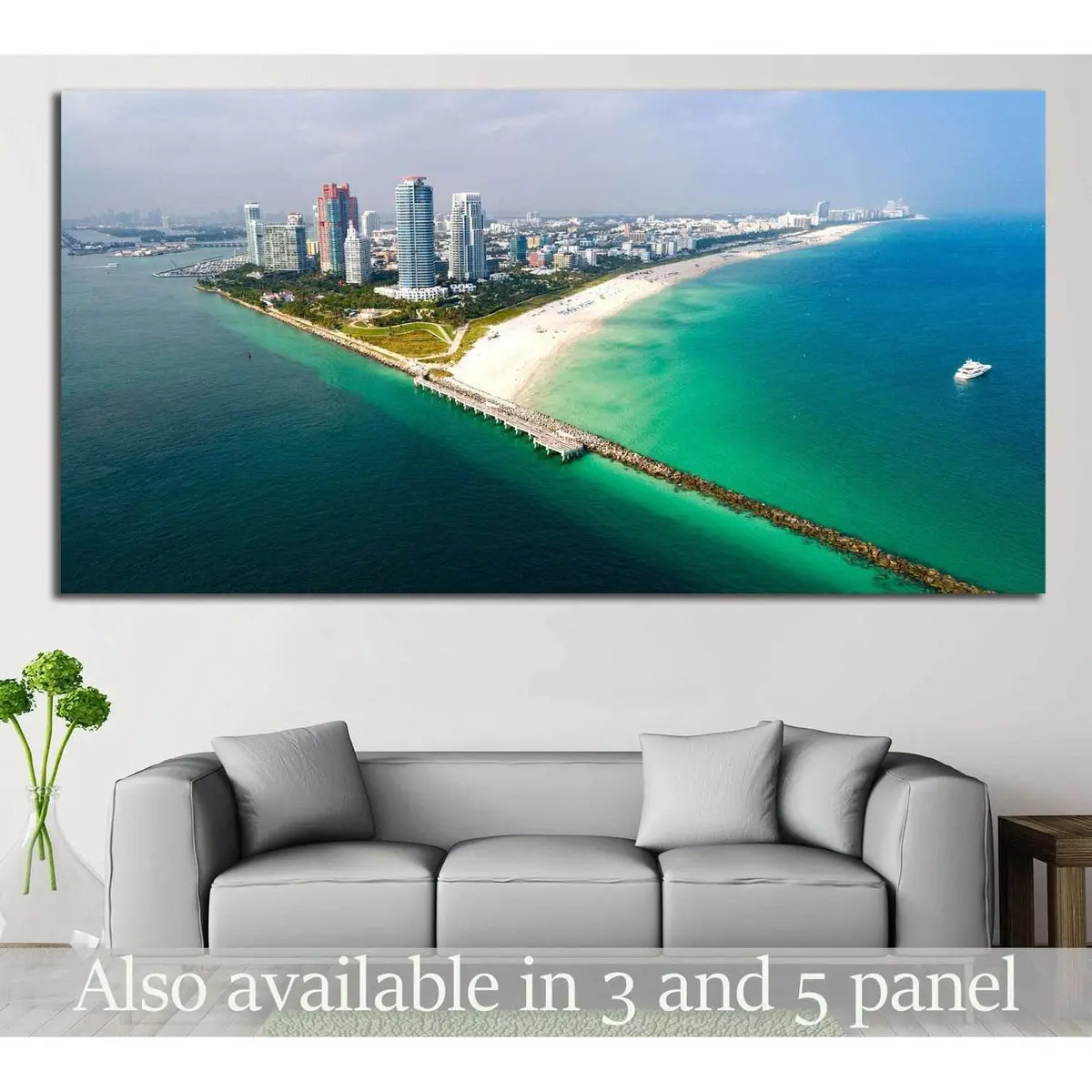South Beach Aerial Panorama №1108 Ready To Hang Canvas Print 1