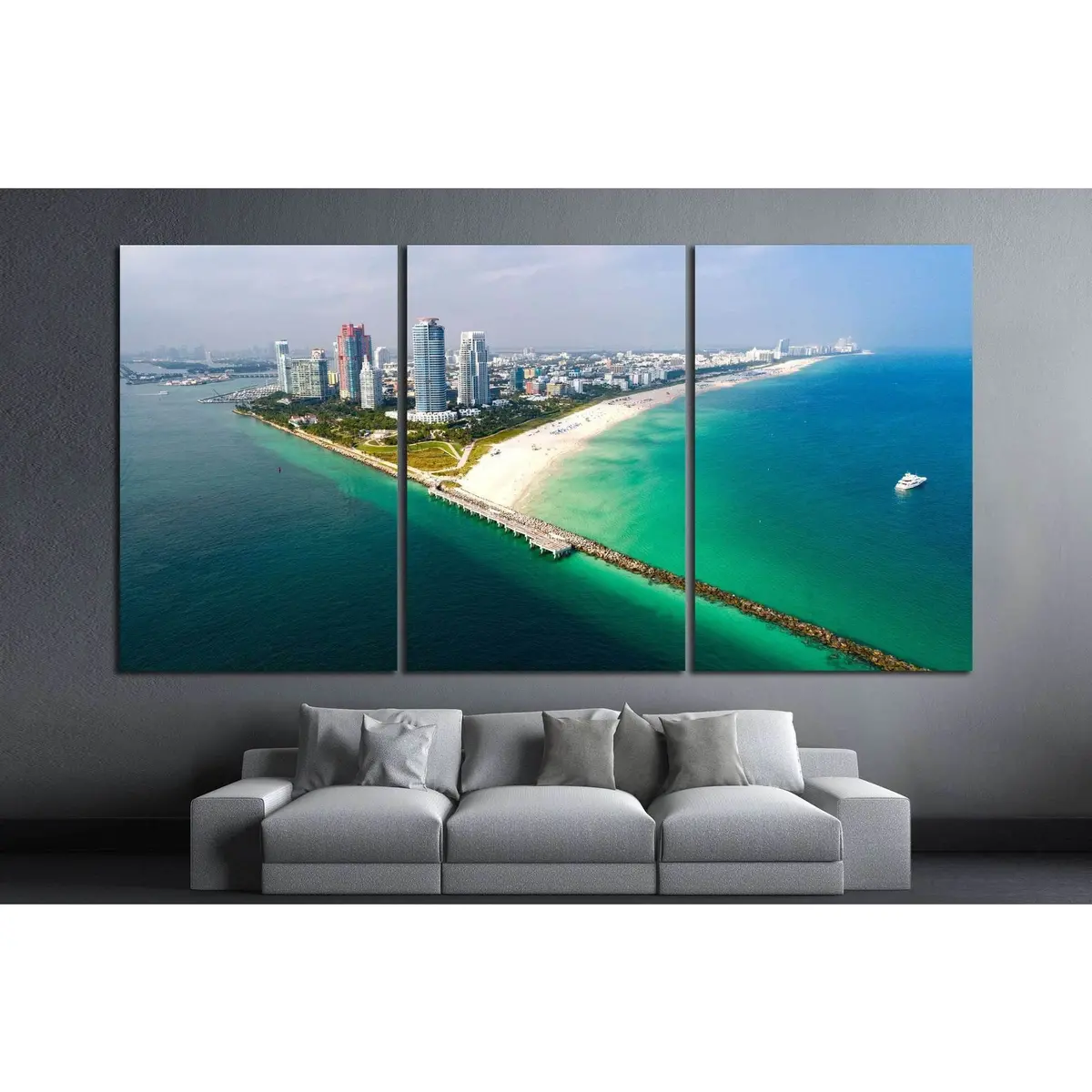 South Beach Aerial Panorama №1108 Ready To Hang Canvas Print 5