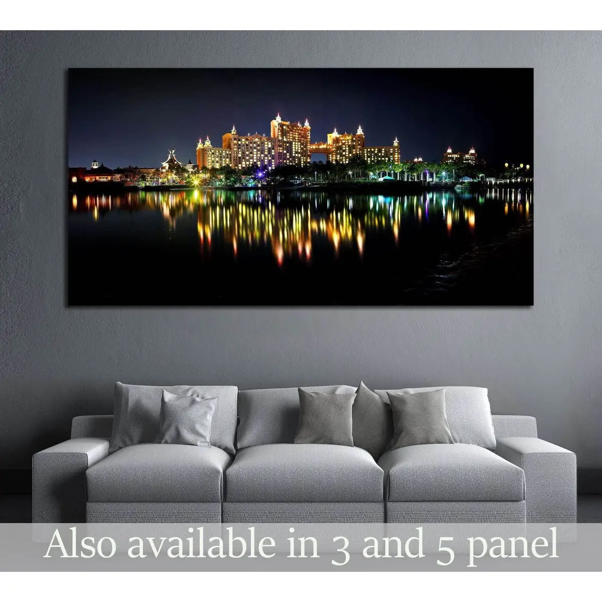 Spectacular Scene Of Atlantis In Bahamas At Night №2277 Ready To Hang Canvas Print 1