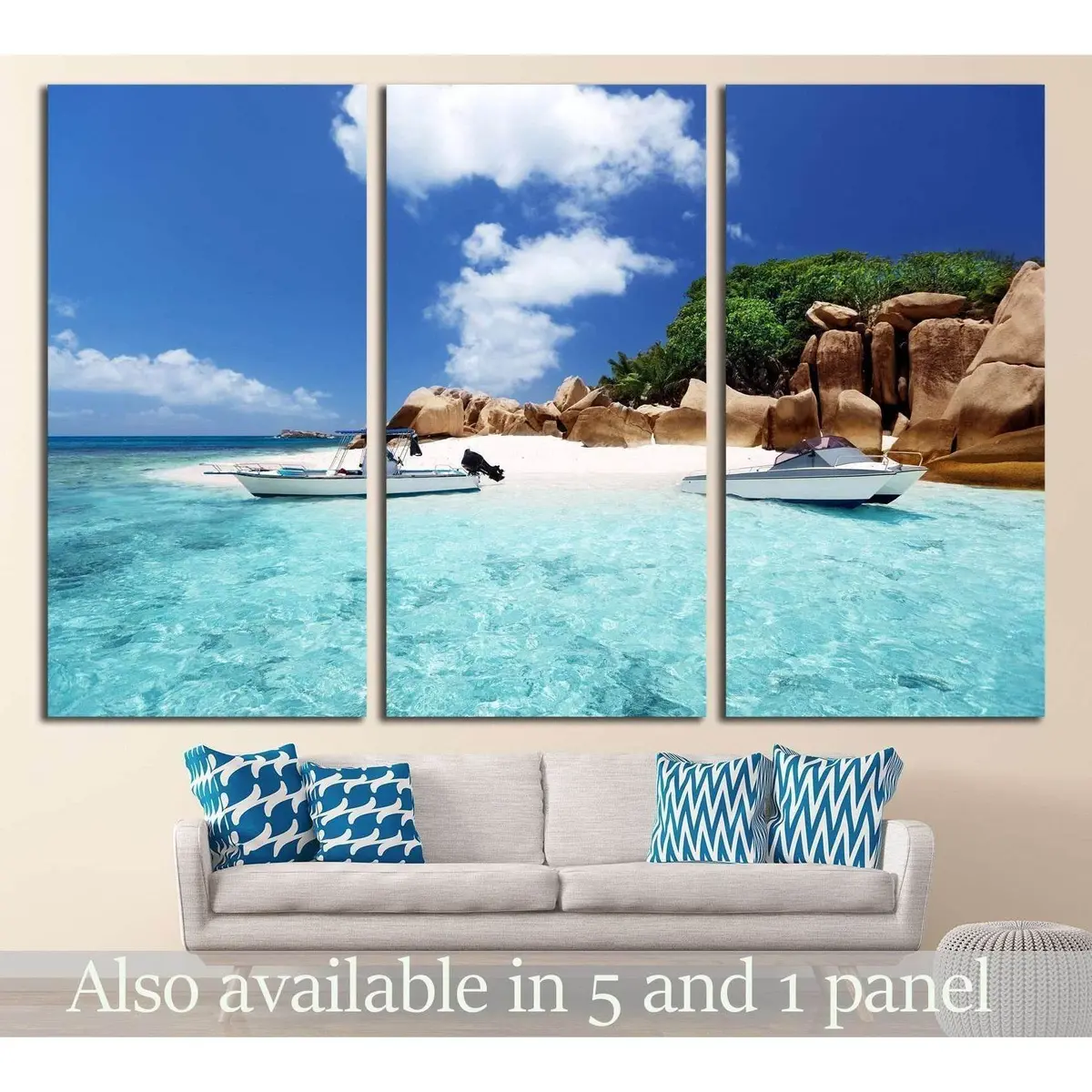 Speed Boat On The Beach Of Coco Island, Seychelles №2512 Ready To Hang Canvas Print 5