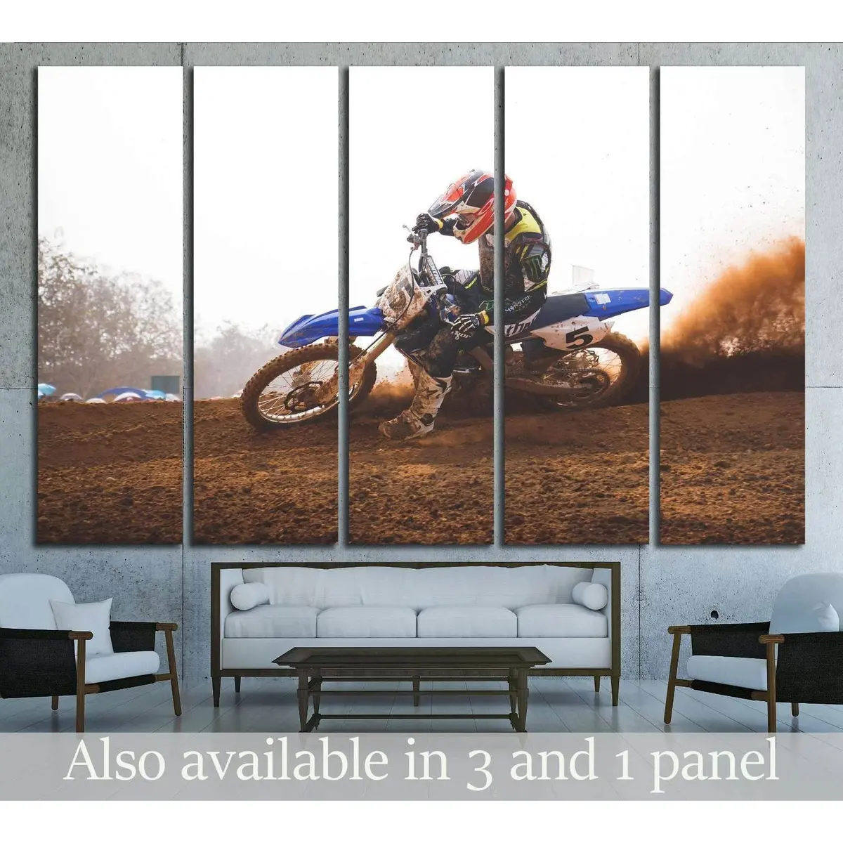 Motocross Racing Action Canvas Art – Rider Leaning into Corner, High-Energy Sport Motorcycle Wall Decor